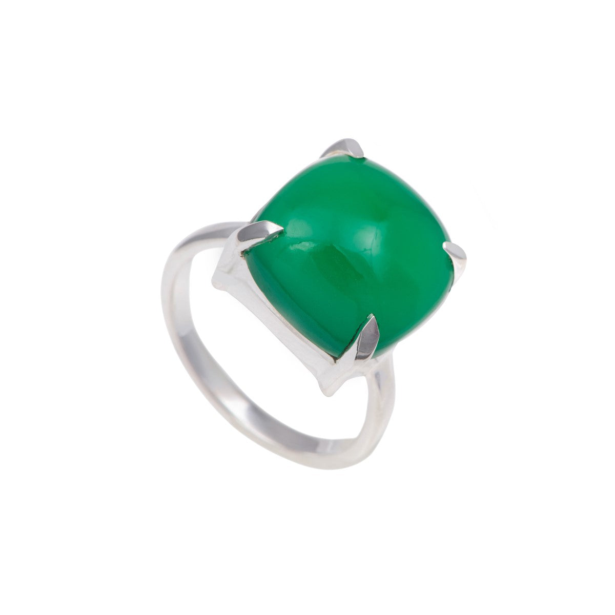 Square Cabochon Green Onyx Ring in Sterling Silver