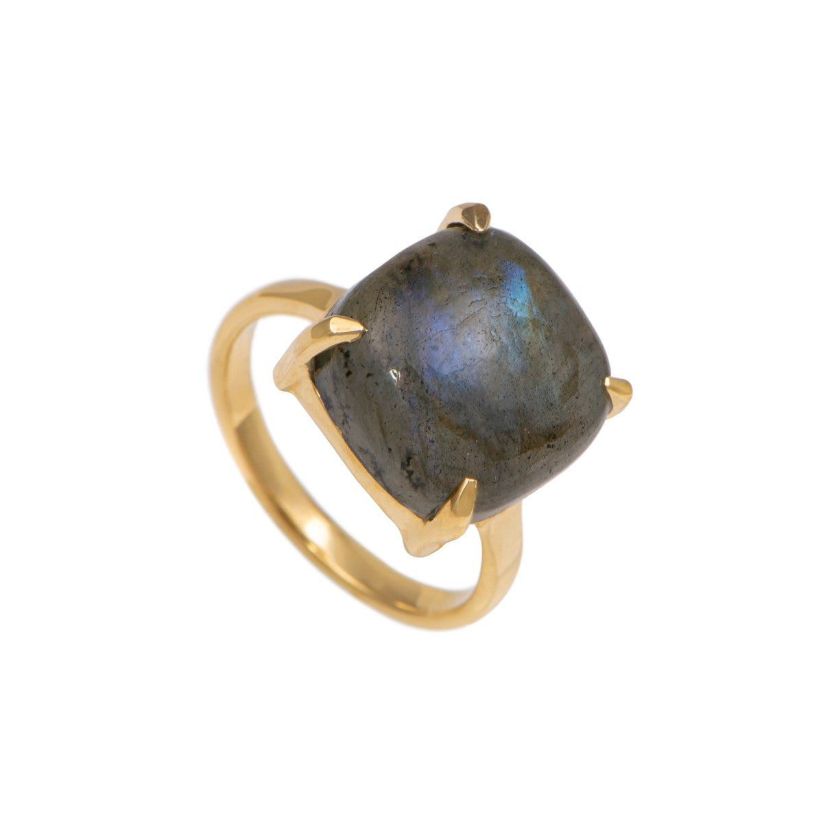 Square Cabochon Labradorite Ring in Gold Plated Sterling Silver