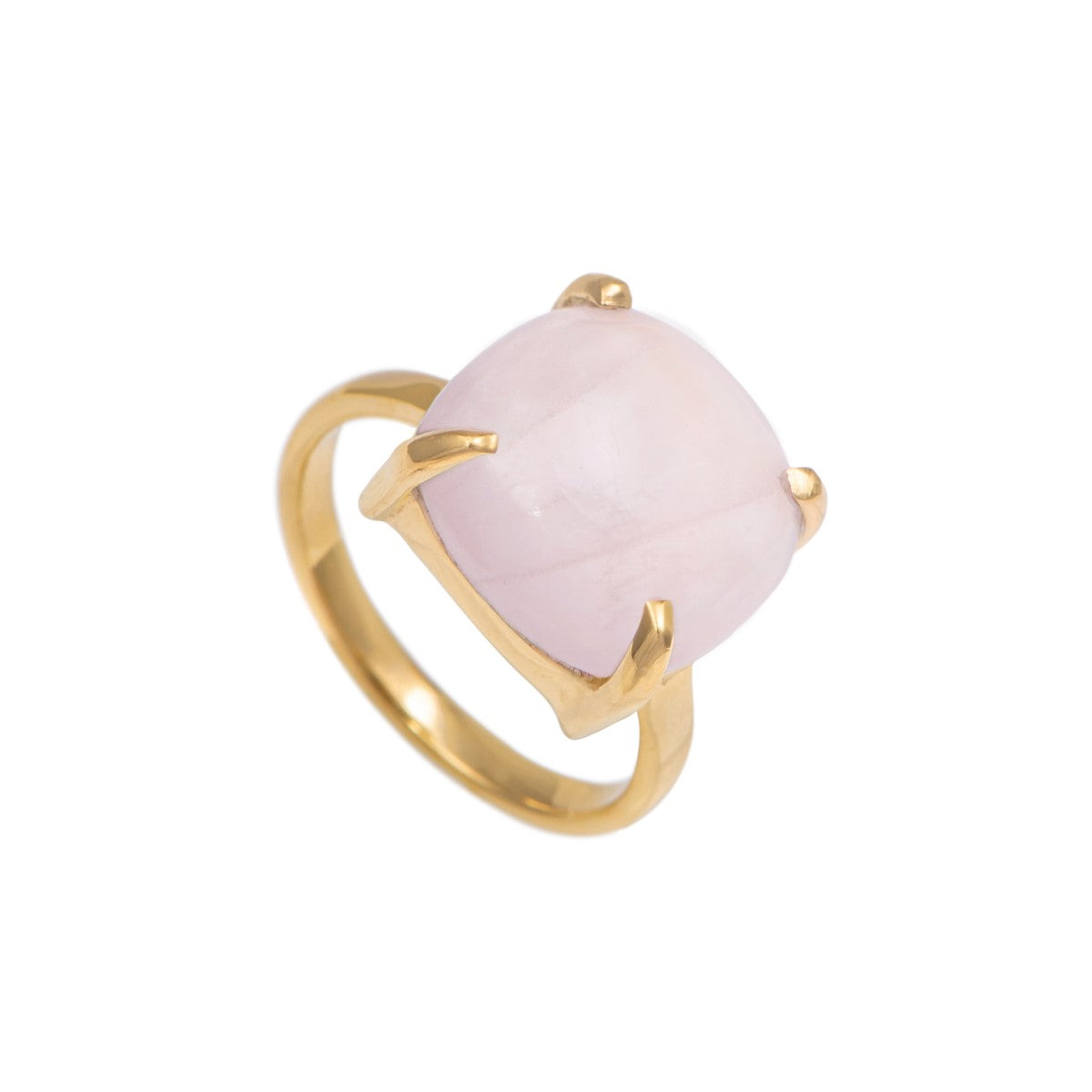 Square Cabochon Rose Quartz Ring in Gold Plated Sterling Silver