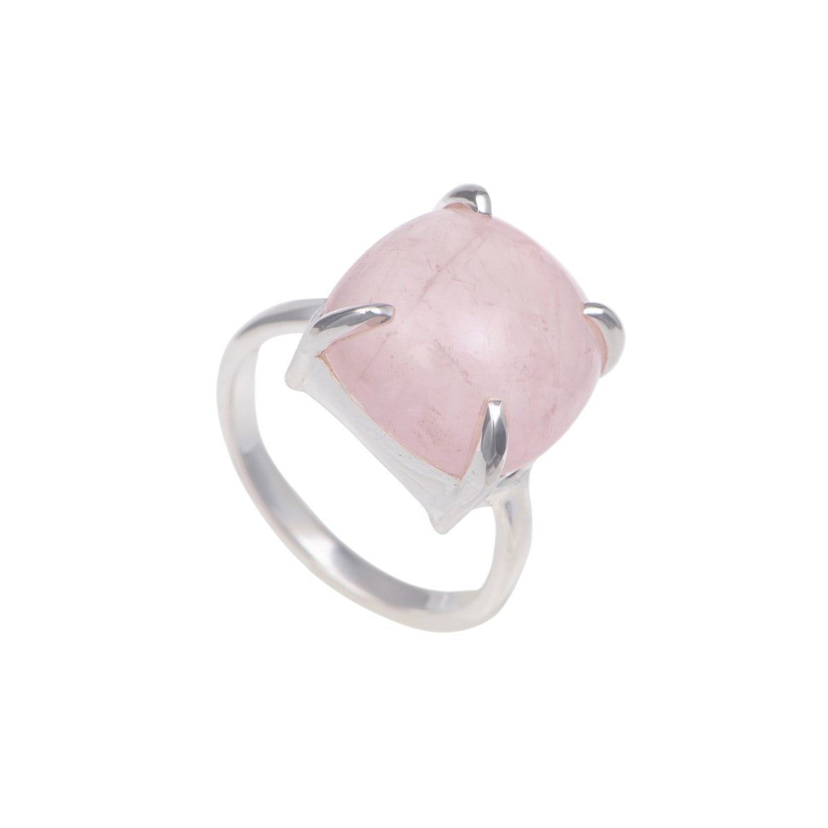 Square Cabochon Rose Quartz Ring in Sterling Silver