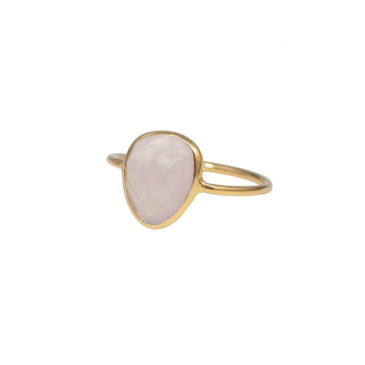 Rose Quartz Organic Elliptical Shaped Gemstone Fine Band Ring in Gold Plated Sterling Silver