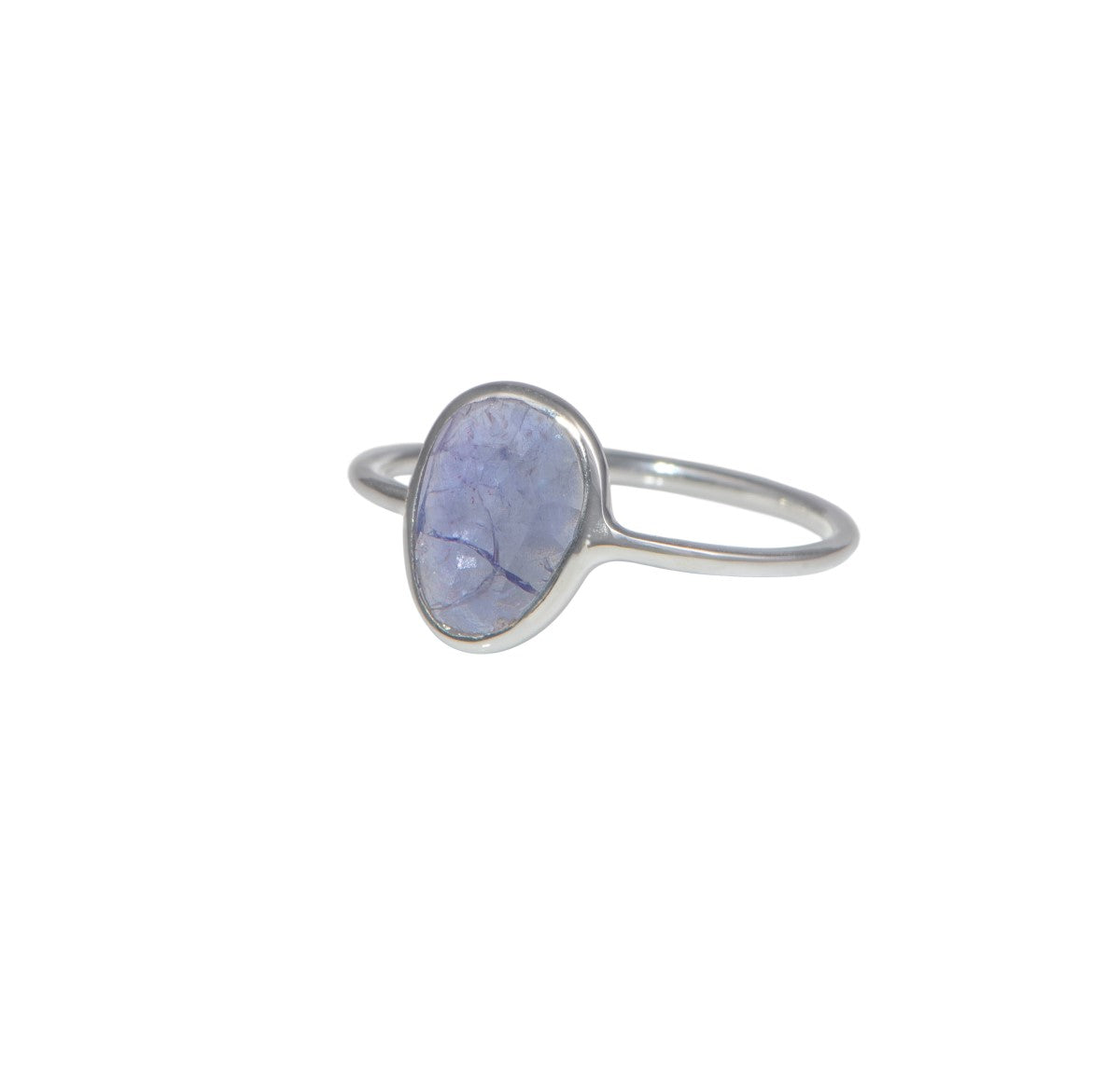 Tanzanite Organic Elliptical Shaped Gemstone Fine Band Ring in Sterling Silver