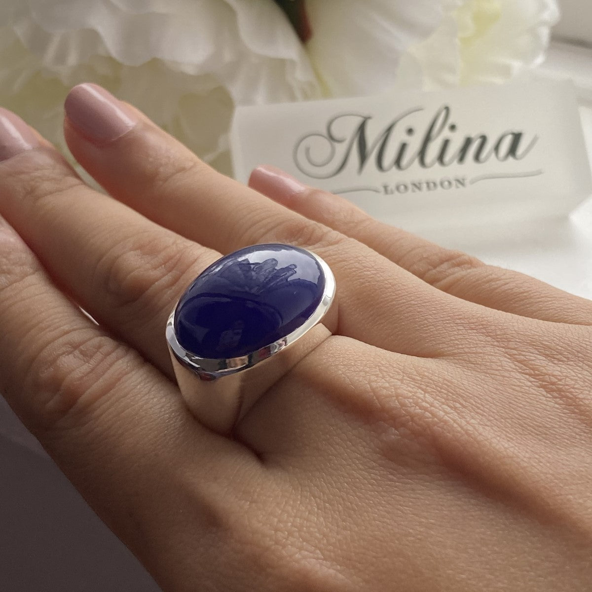 Statement Sterling Silver Blue Chalcedony Gemstone Ring