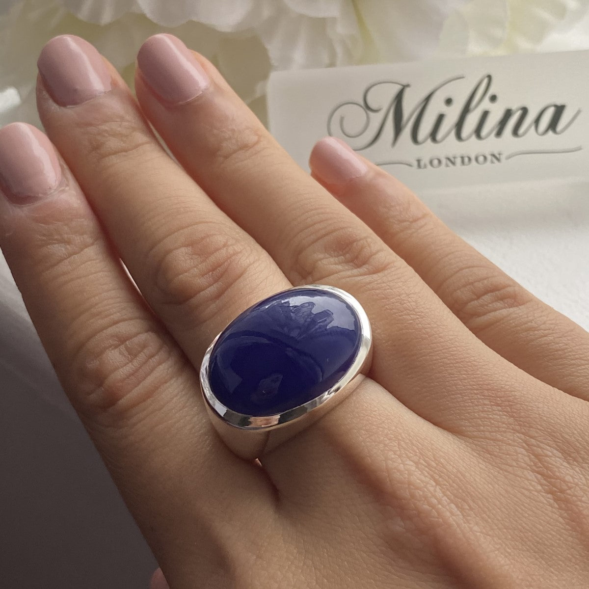 Statement Sterling Silver Blue Chalcedony Gemstone Ring