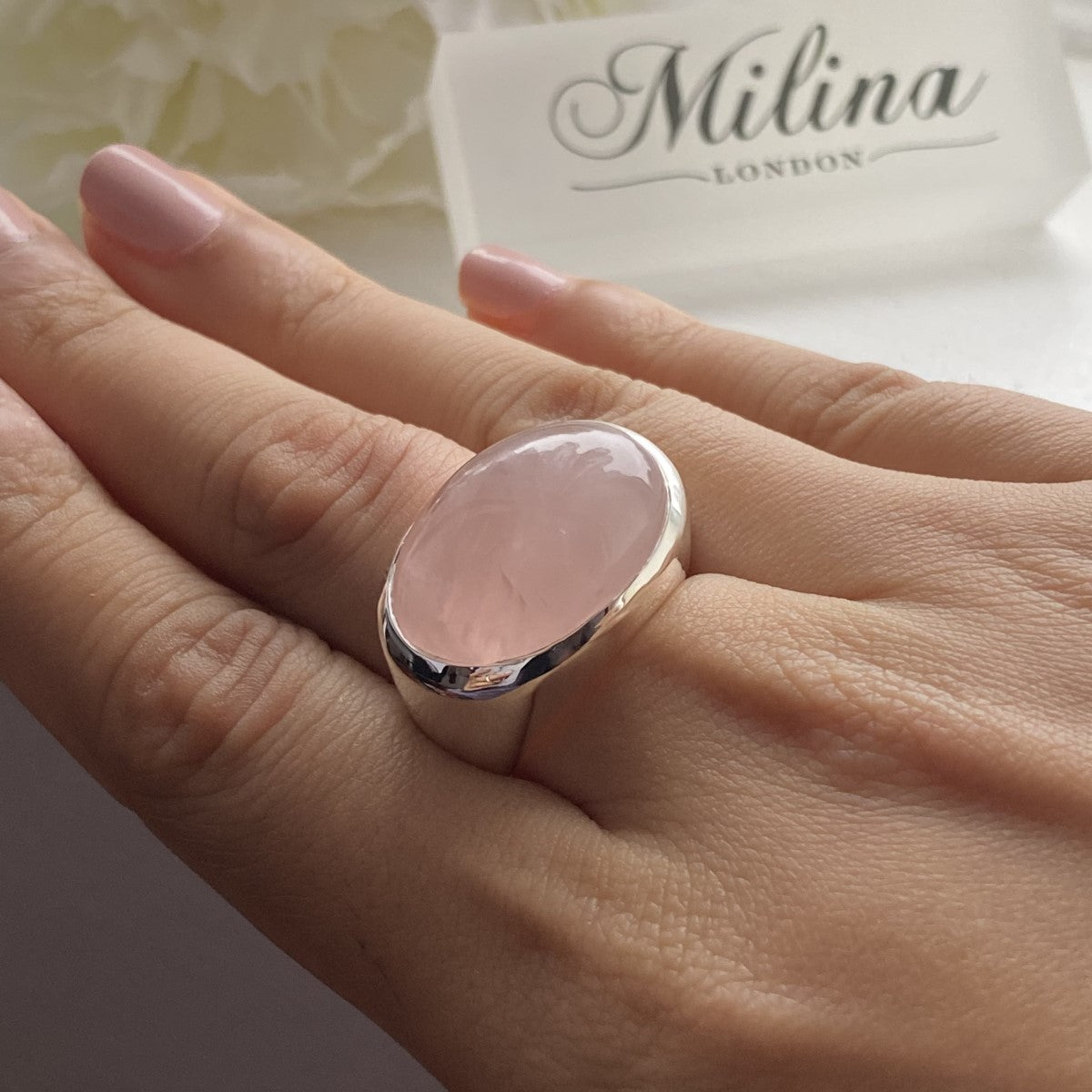 Statement Sterling Silver Rose Quartz Gemstone Ring