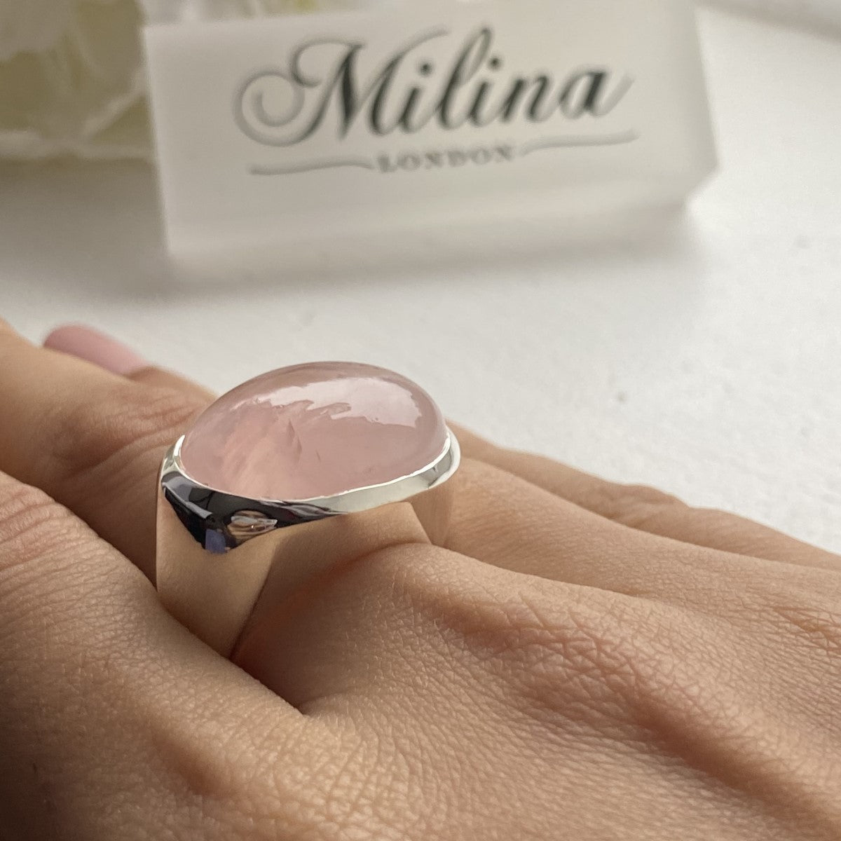 Statement Sterling Silver Rose Quartz Gemstone Ring