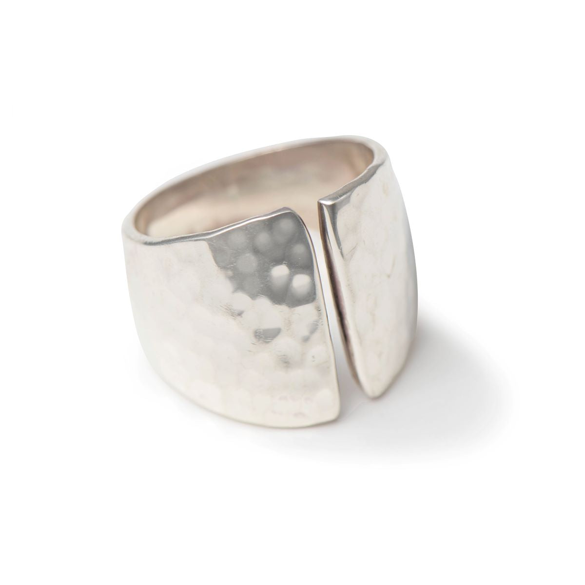 Hammered Texture Sterling Silver Ring with a Gap