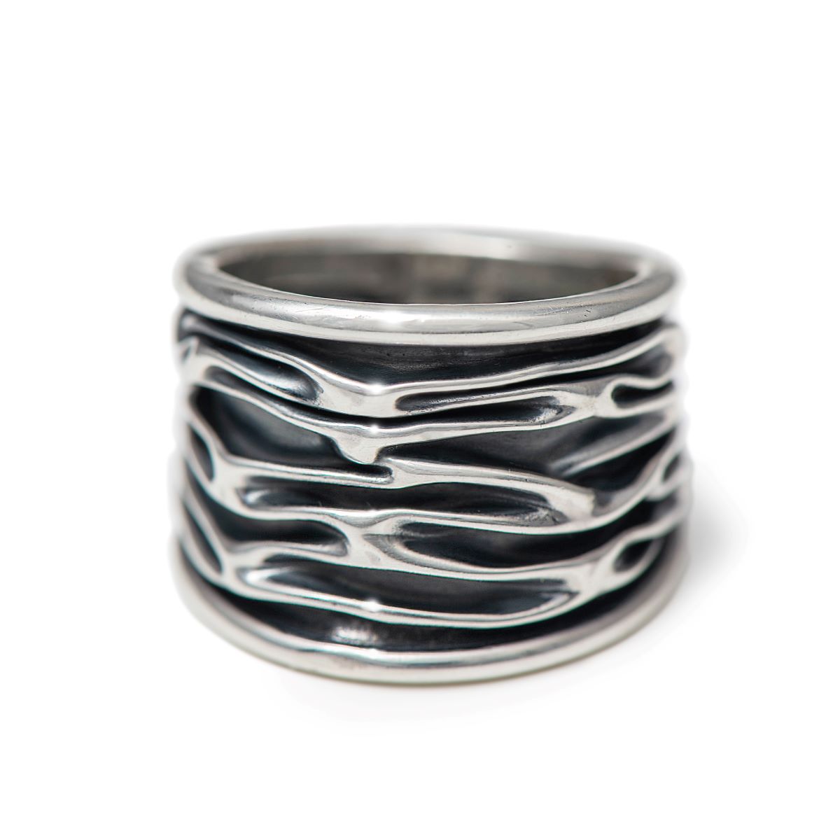 Wavy Oxidised Sterling Silver Ring