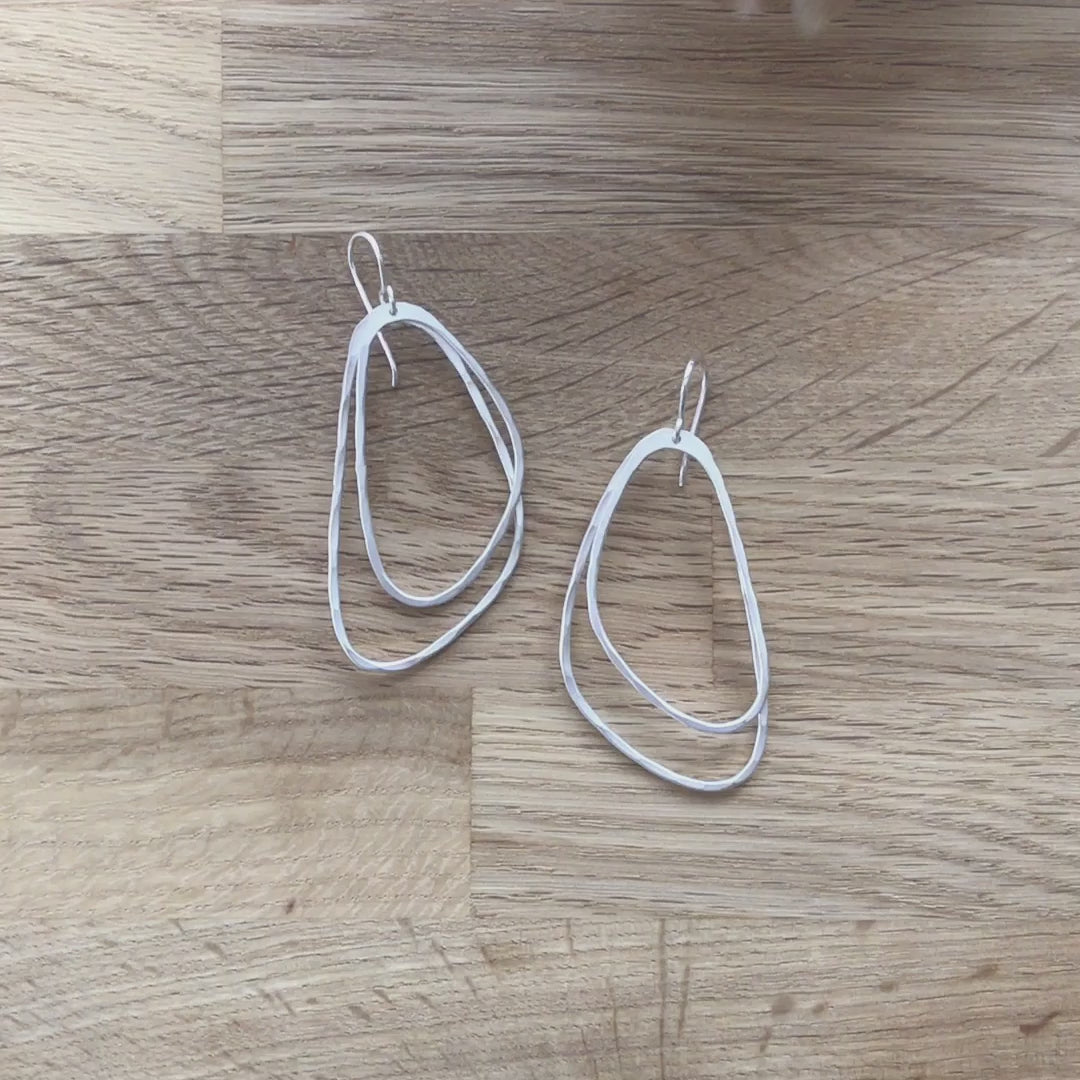 Brushed Silver Asymmetric Triangle Earrings