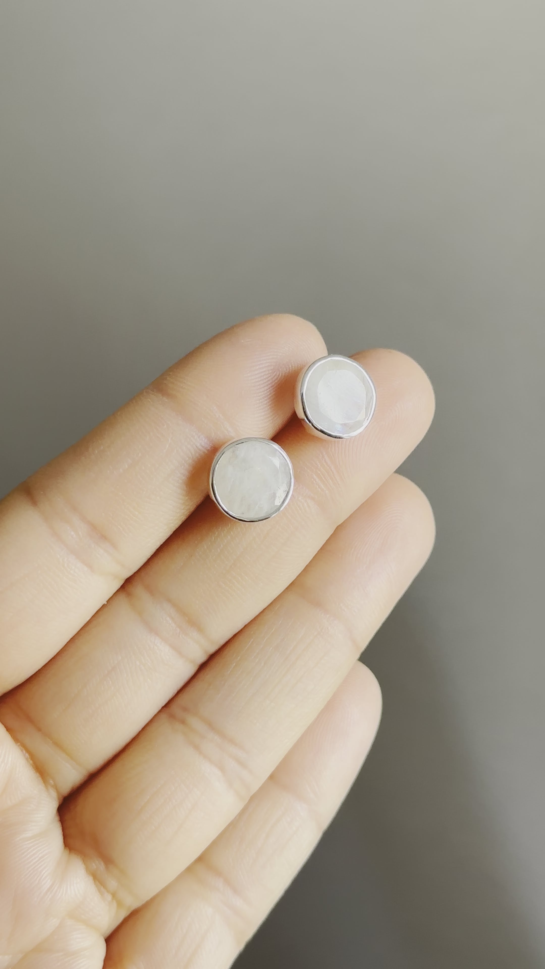Moonstone Studs in Sterling Silver with a Round Faceted Gemstone
