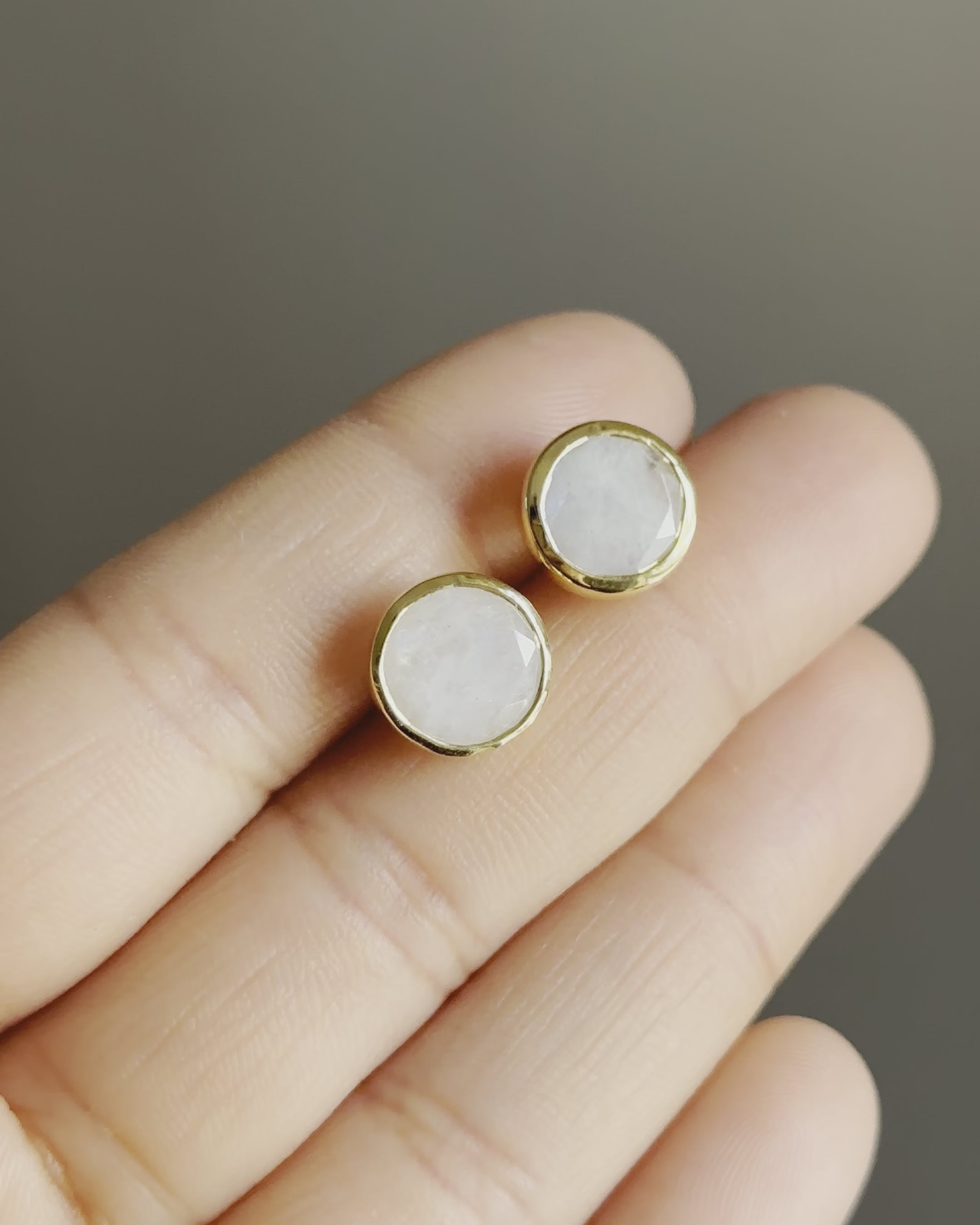 Moonstone Studs in Gold Plated Sterling Silver with a Round Faceted Gemstone