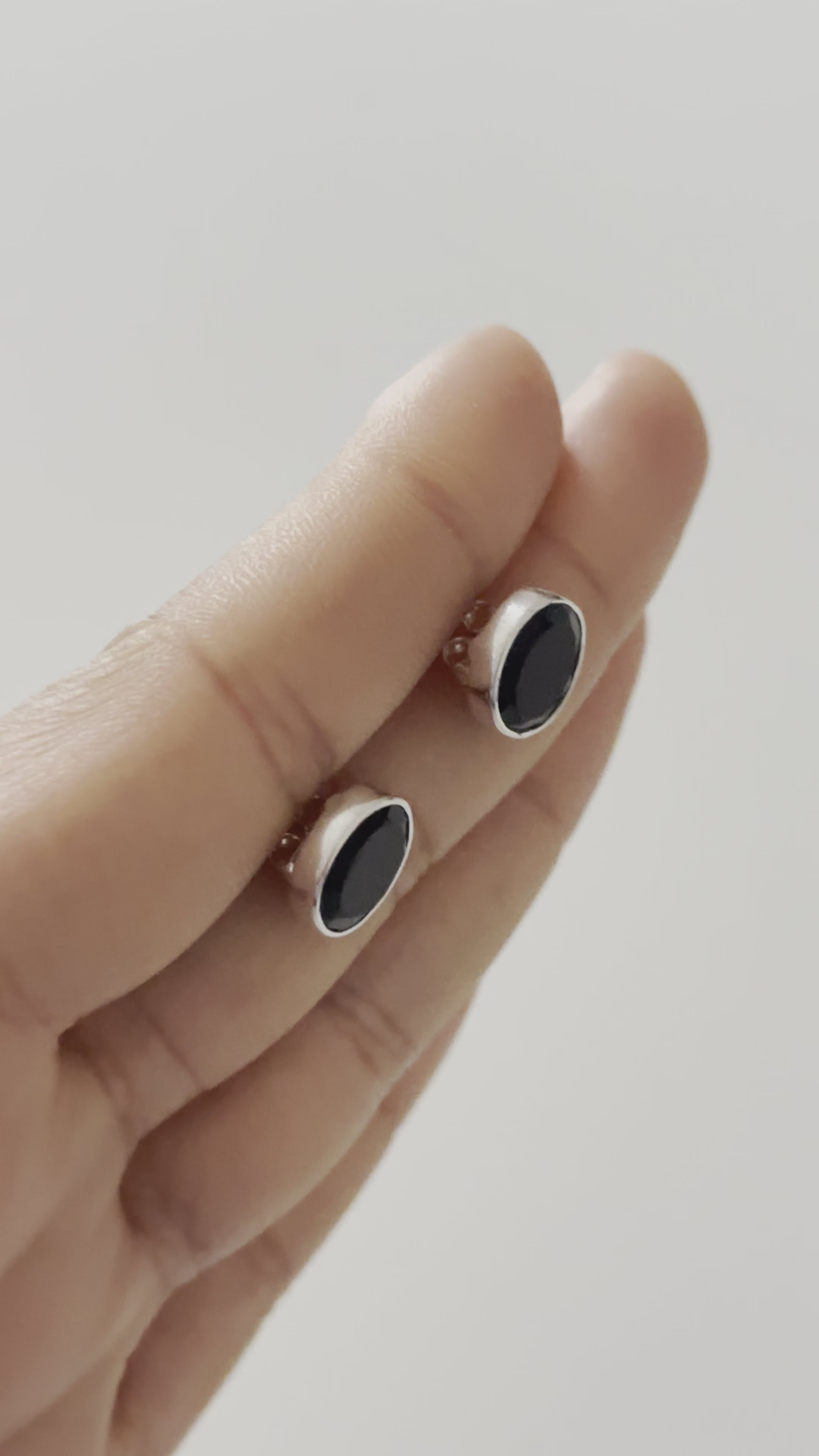 Black Onyx Studs in Sterling Silver with a Round Faceted Gemstone