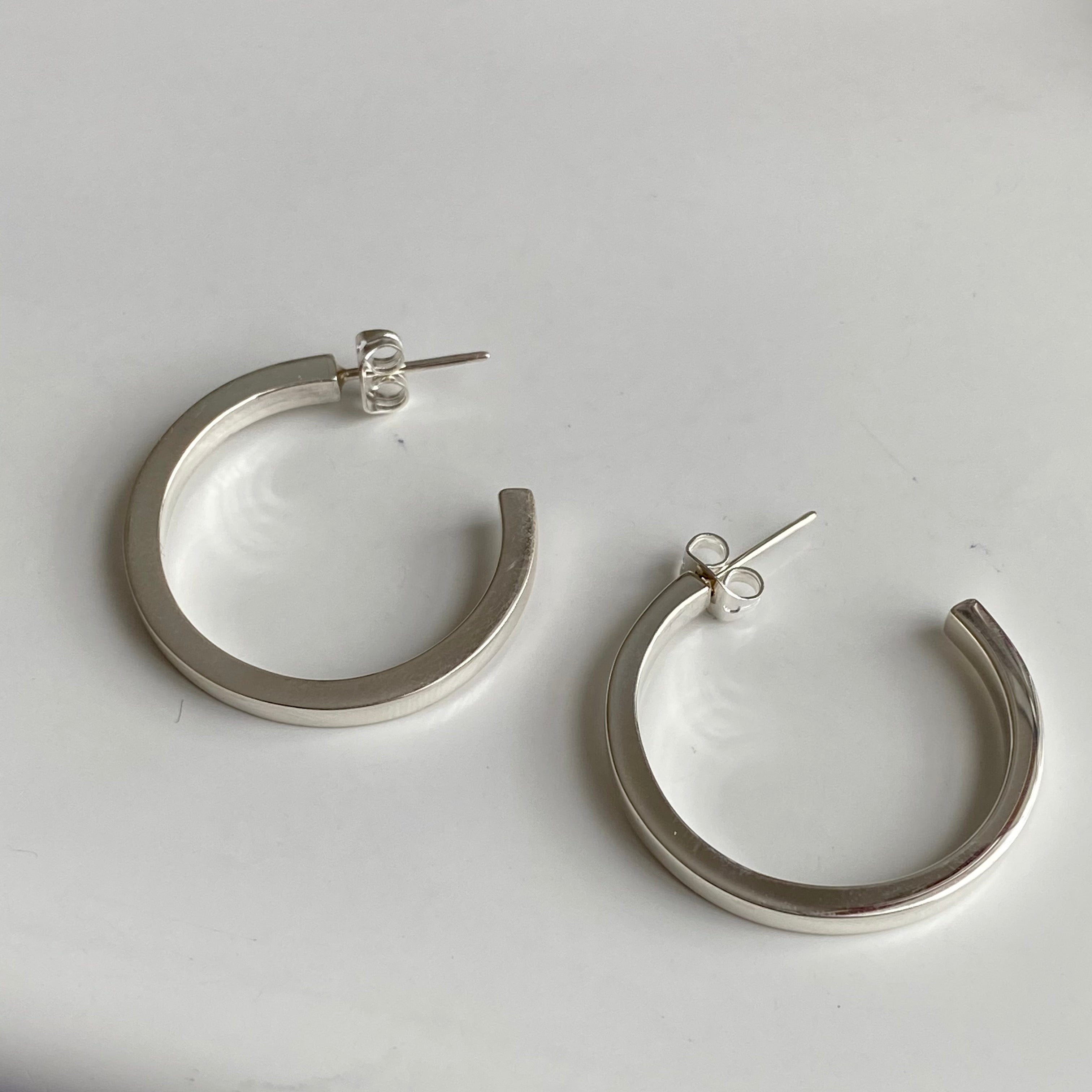 Sterling Silver Large Hoop Earrings with a Flat Square Edge