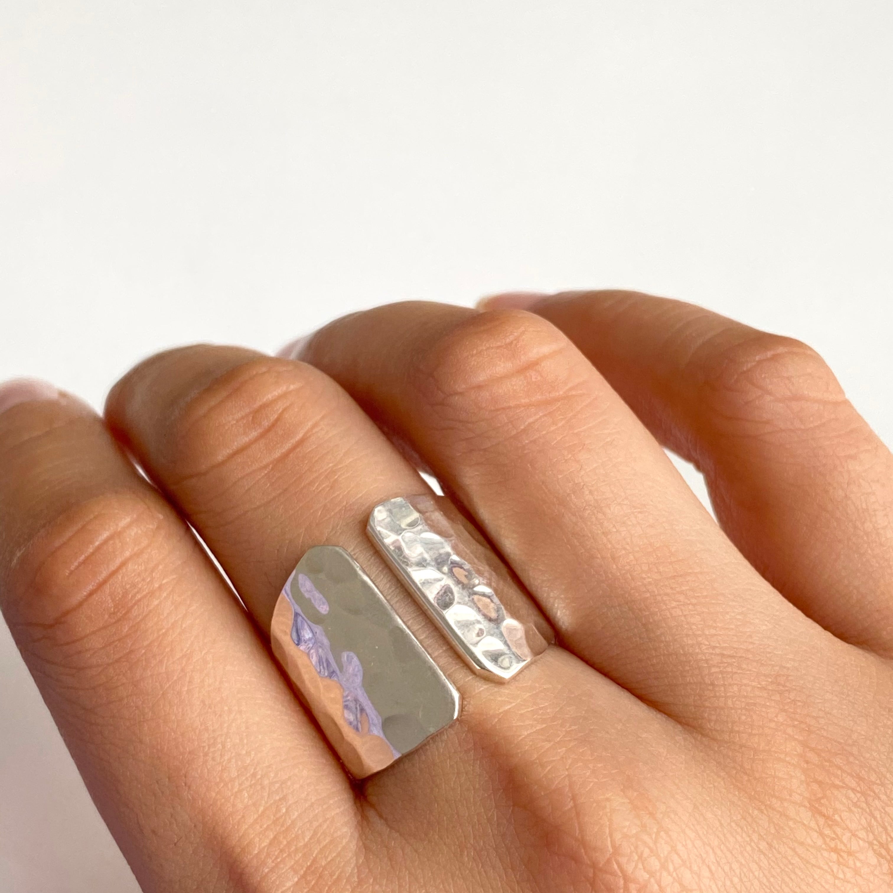 Hammered Texture Sterling Silver Ring with a Gap