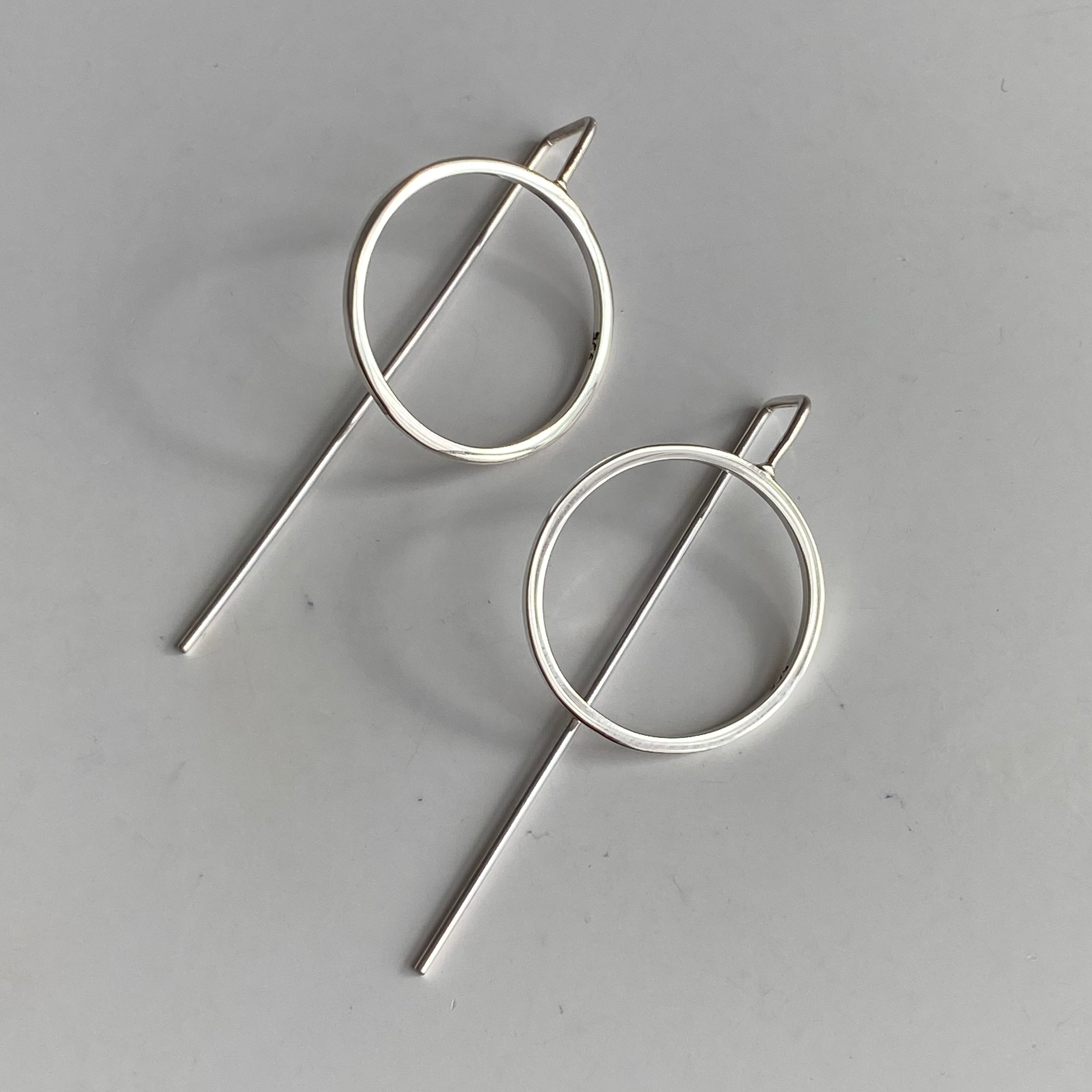 Sterling Silver Hollow Circle Earrings with a Long Straight Back