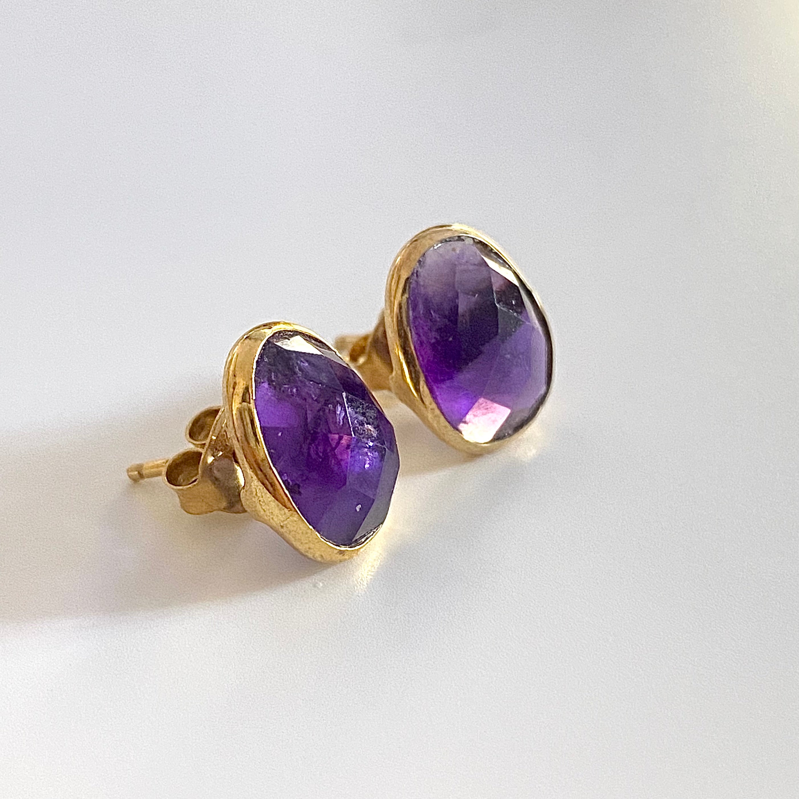 Amethyst Organic Elliptical Shaped Gemstone Studs