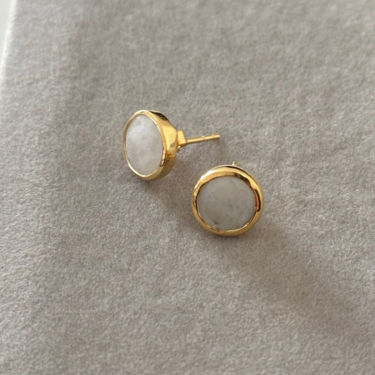 Round Rainbow Moonstone Gemstone Studs - Milina London