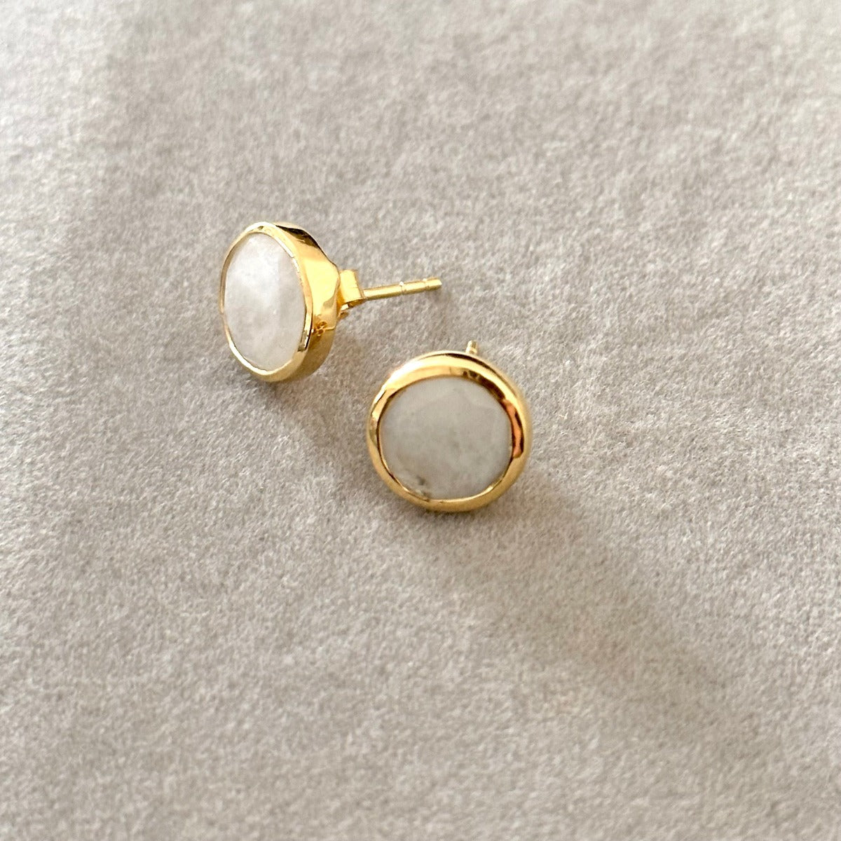Round Rainbow Moonstone Gemstone Studs - Milina London