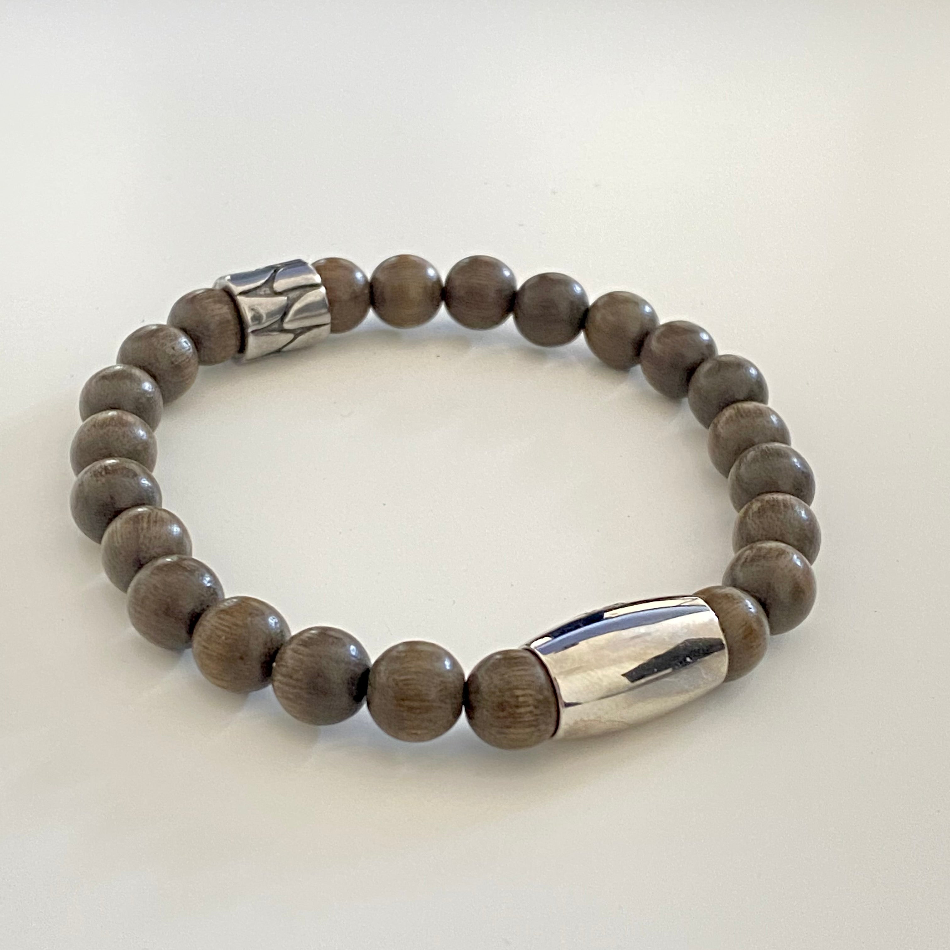 Men's Wooden Bead Bracelet with Stainless Steel Spacers