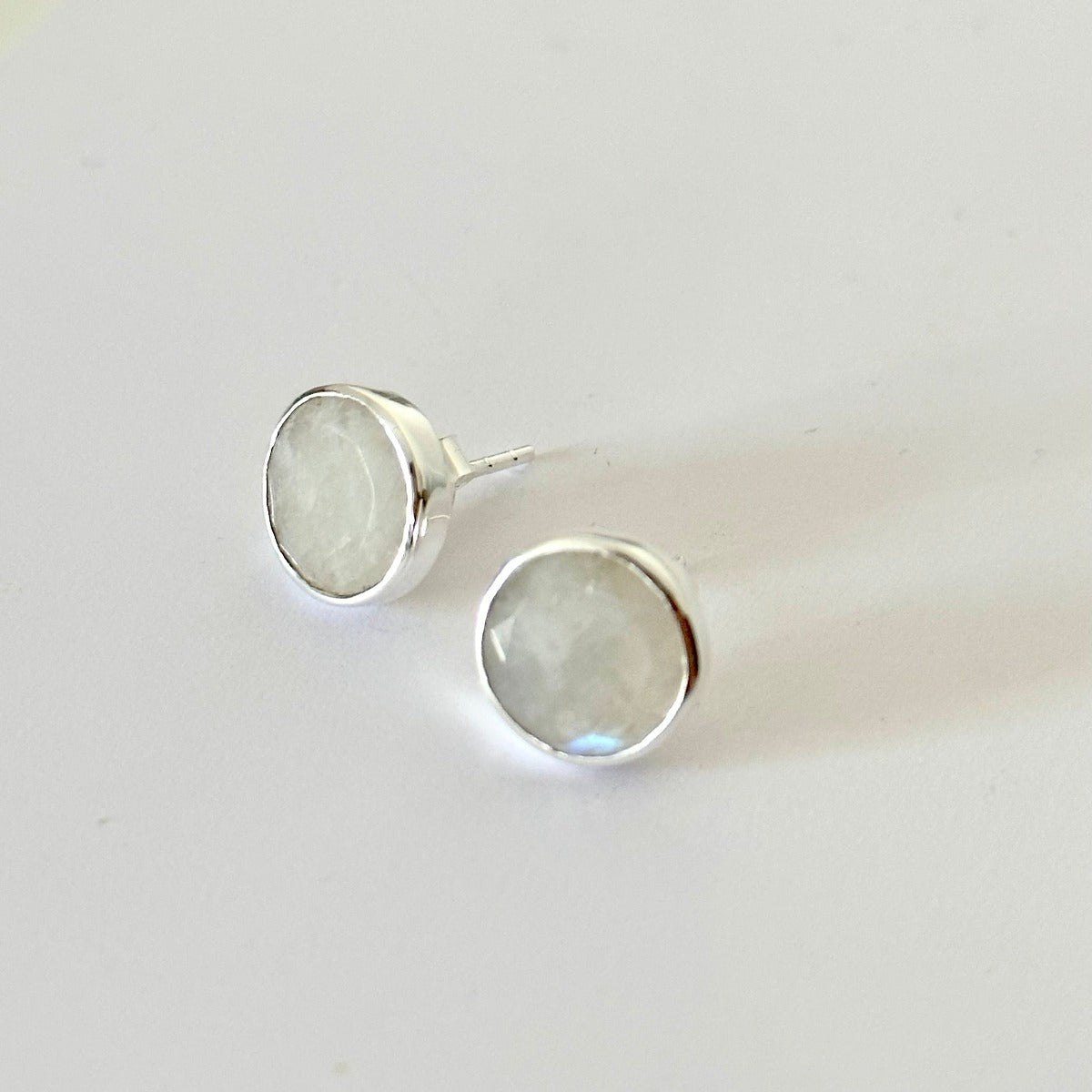 Round Moonstone Studs in Sterling Silver - Milina London