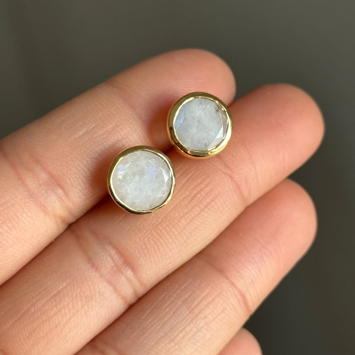 Round Rainbow Moonstone Gemstone Studs - Milina London