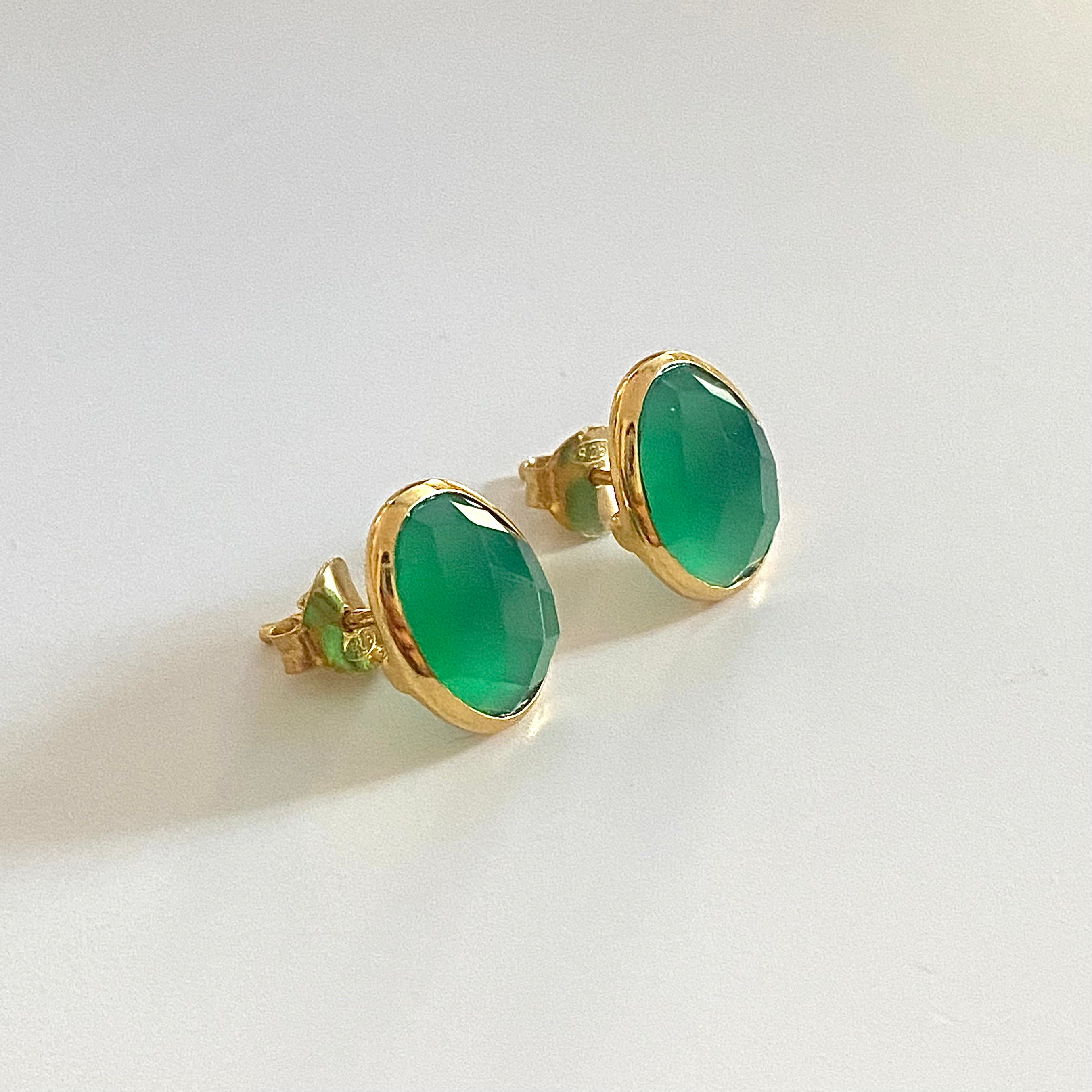 Green Onyx Organic Elliptical Shaped Gemstone Studs