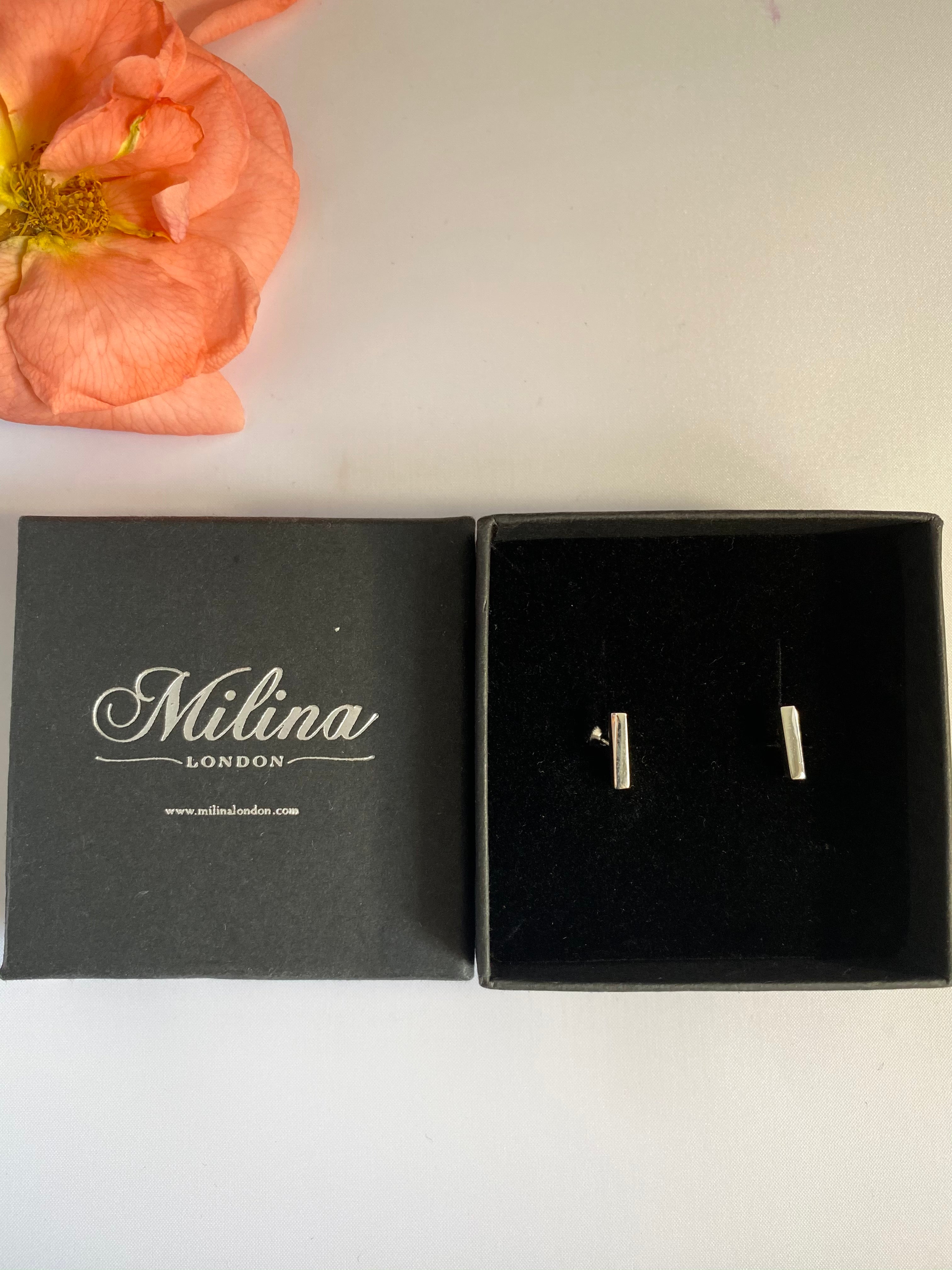 Dainty Cuboid Shaped Straight Bar Sterling Silver Stud Earrings