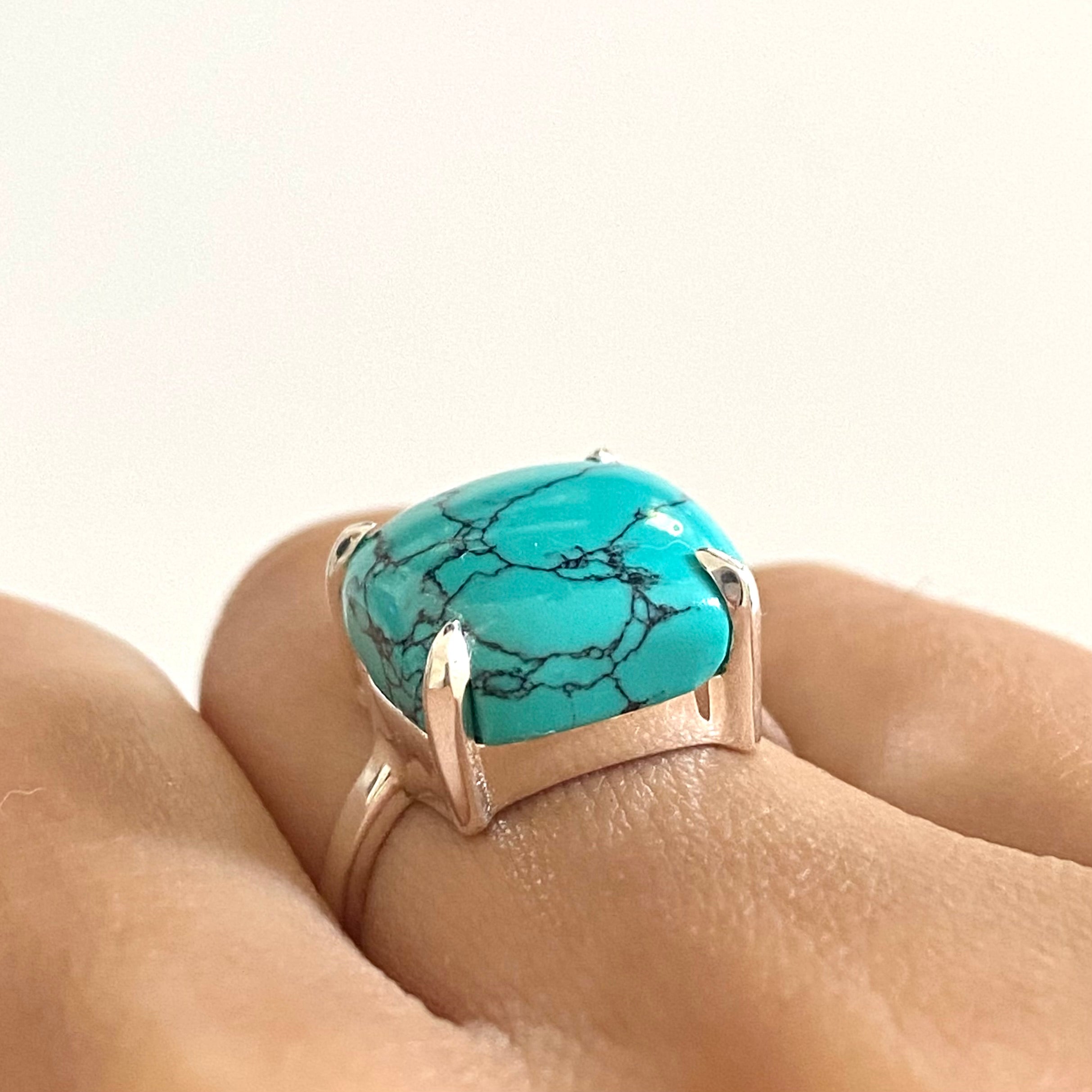 Square Cabochon Turquoise Ring in Sterling Silver