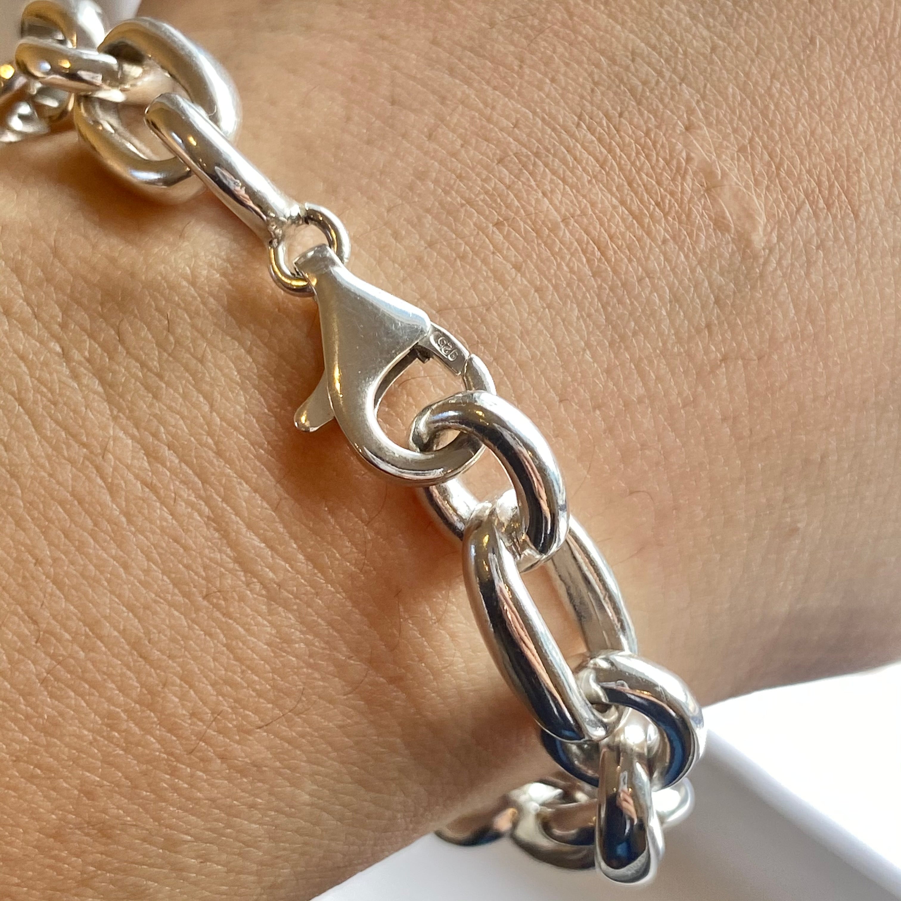 Statement Sterling Silver Link Bracelet with Oval Links