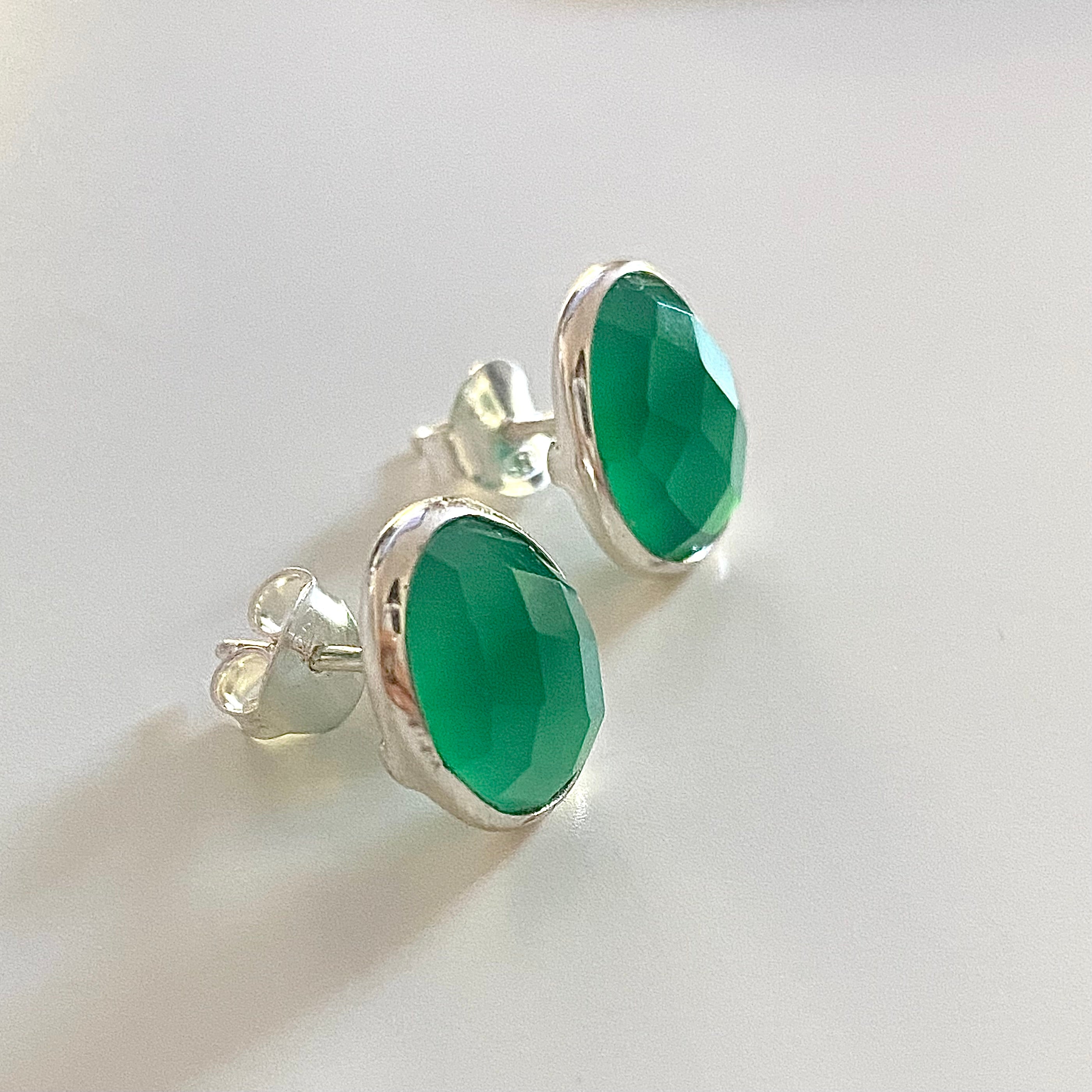 Green Onyx Organic Elliptical Shaped Gemstone Studs