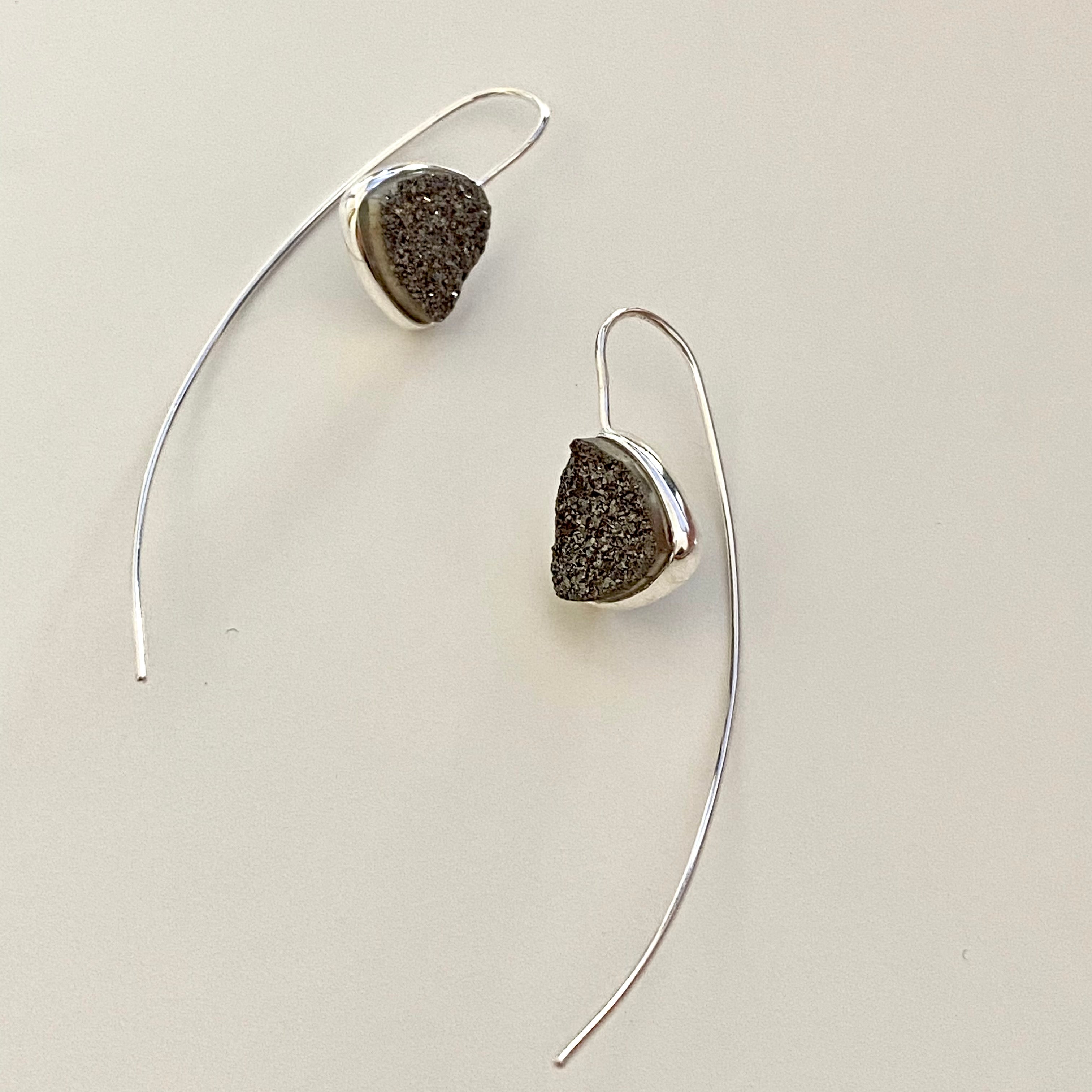 Long Hook Earrings with Stone - Droozy Agate