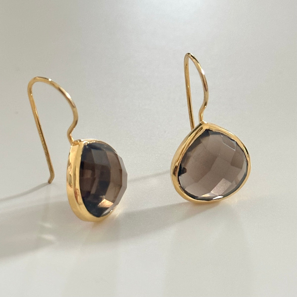 Smoky Quartz Gemstone Gold Plated Sterling Silver Teardrop Earrings - Milina London