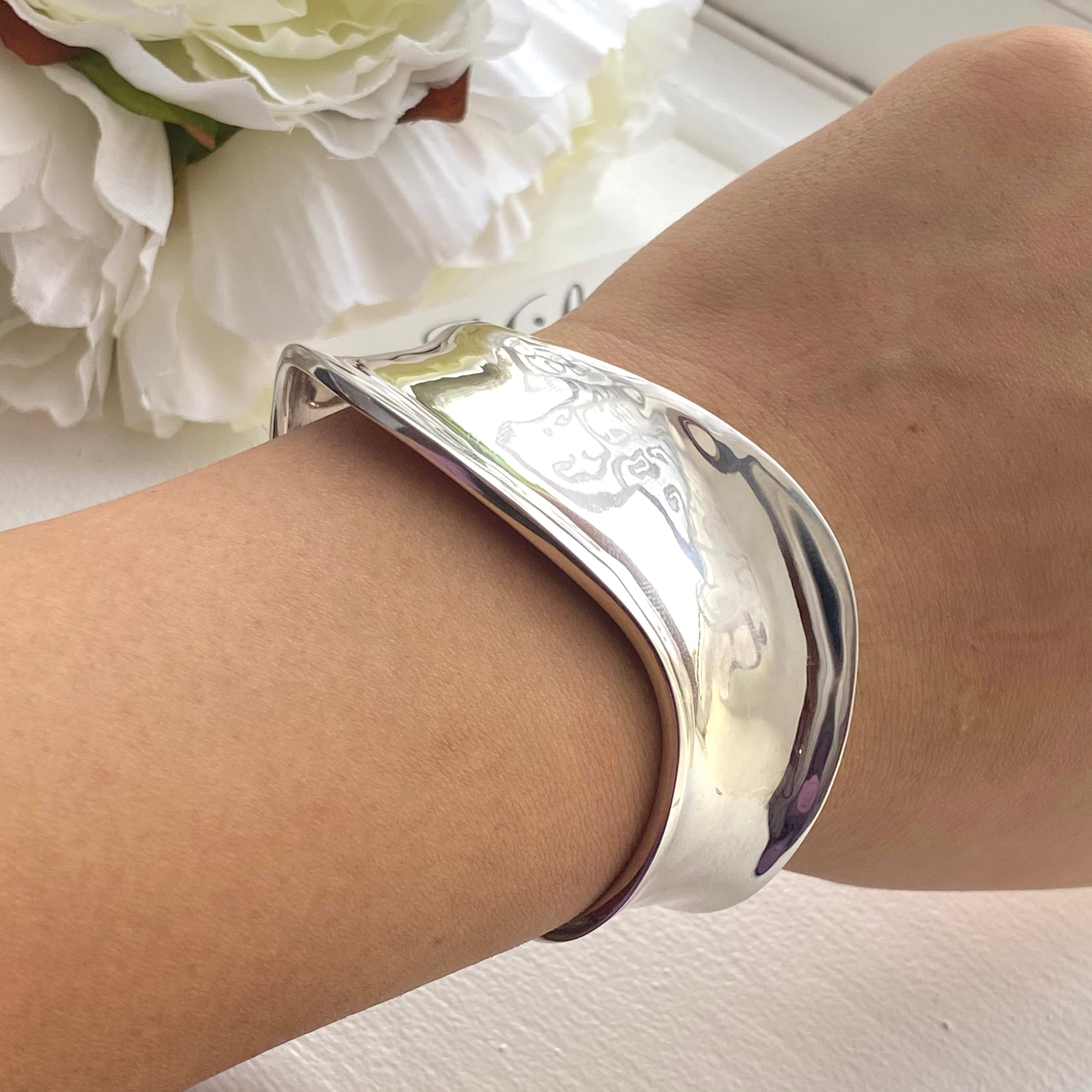 Silver wave cuff bracelet on sale