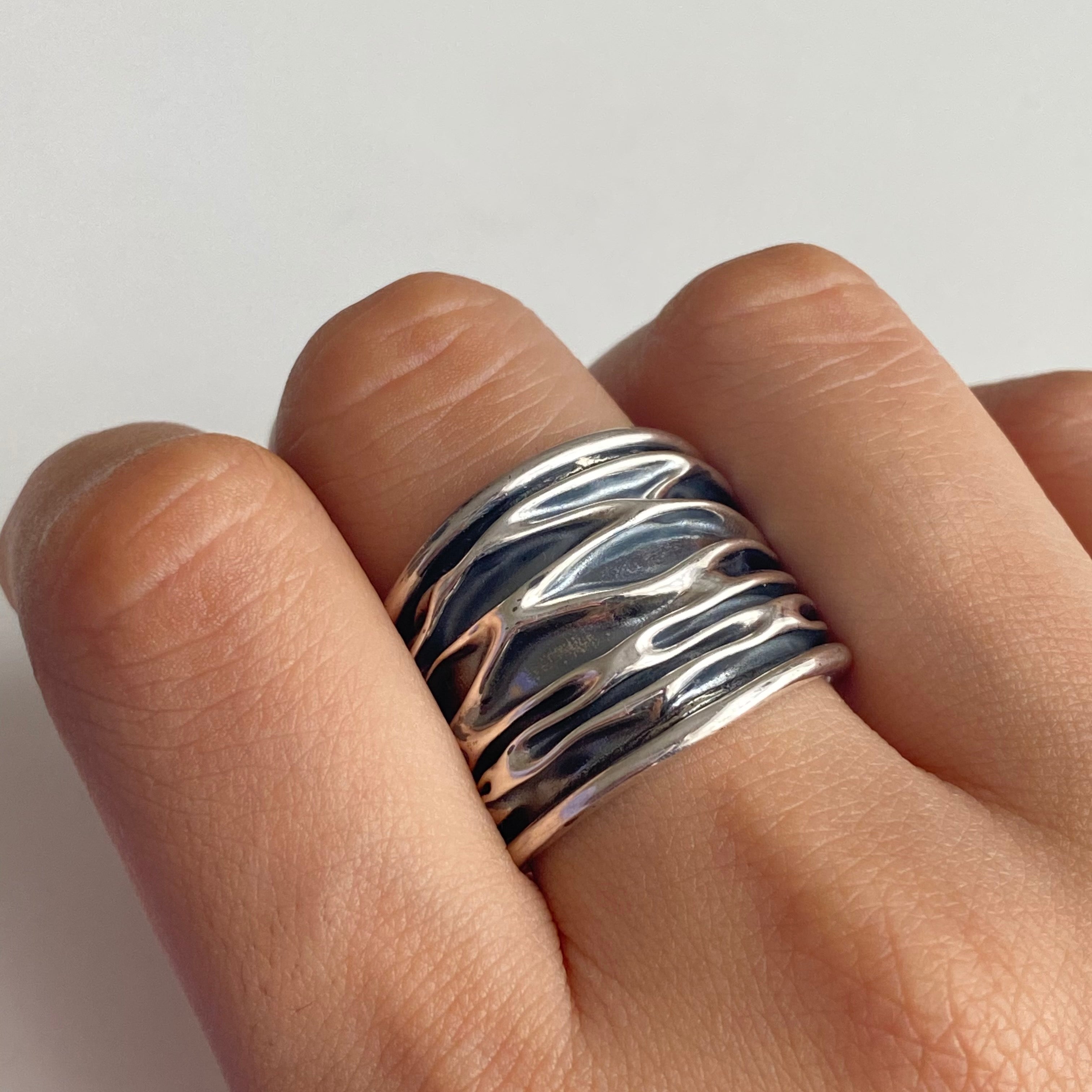 Wavy Oxidised Sterling Silver Ring