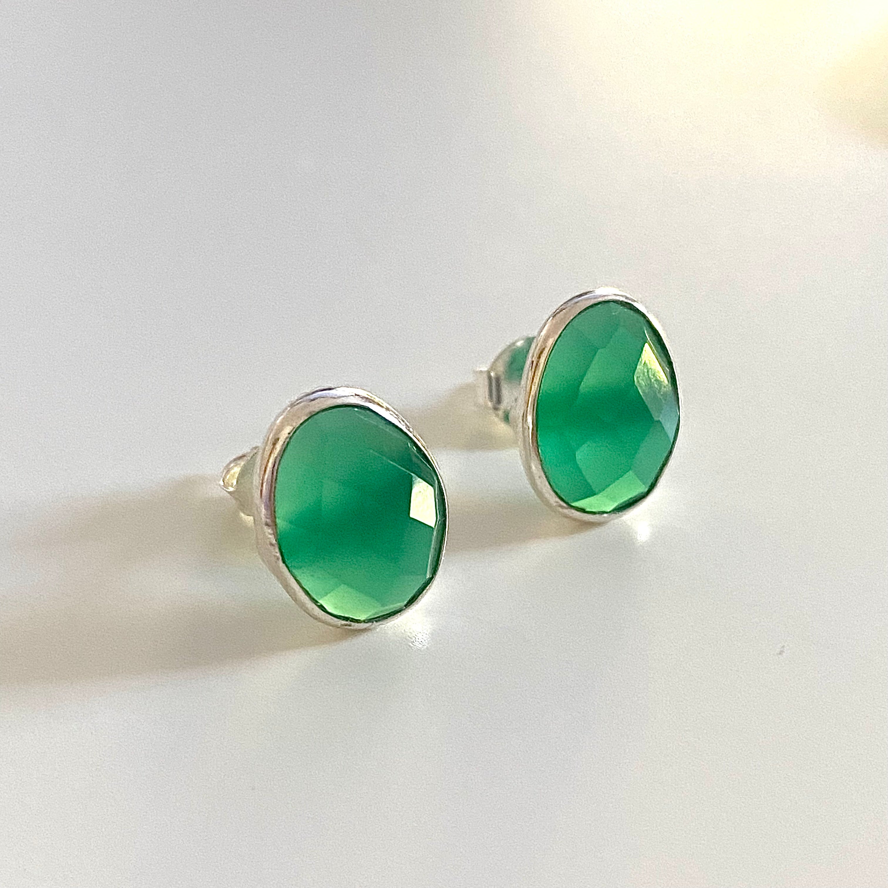 Green Onyx Organic Elliptical Shaped Gemstone Studs