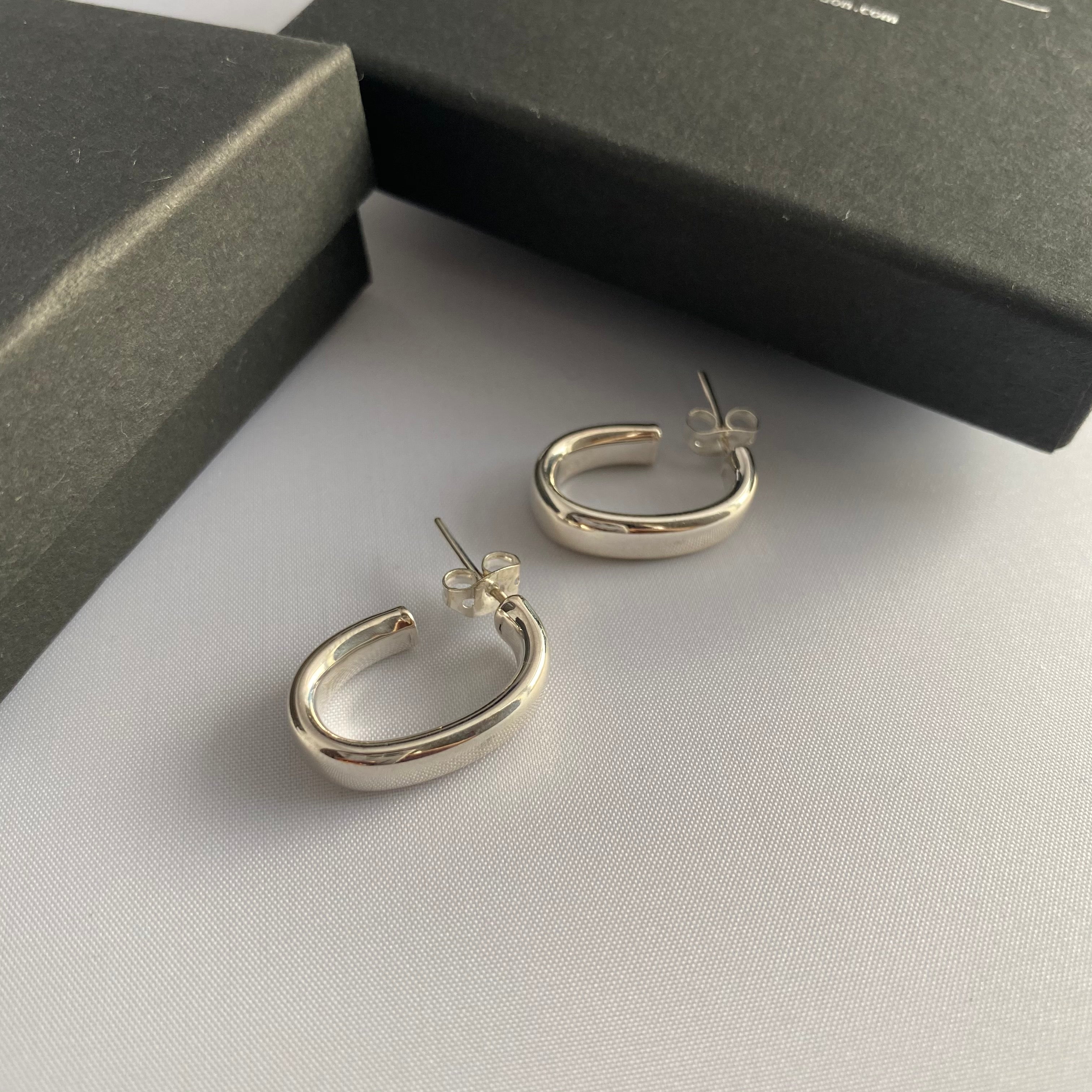 Silver Earrings - Oval Hoops