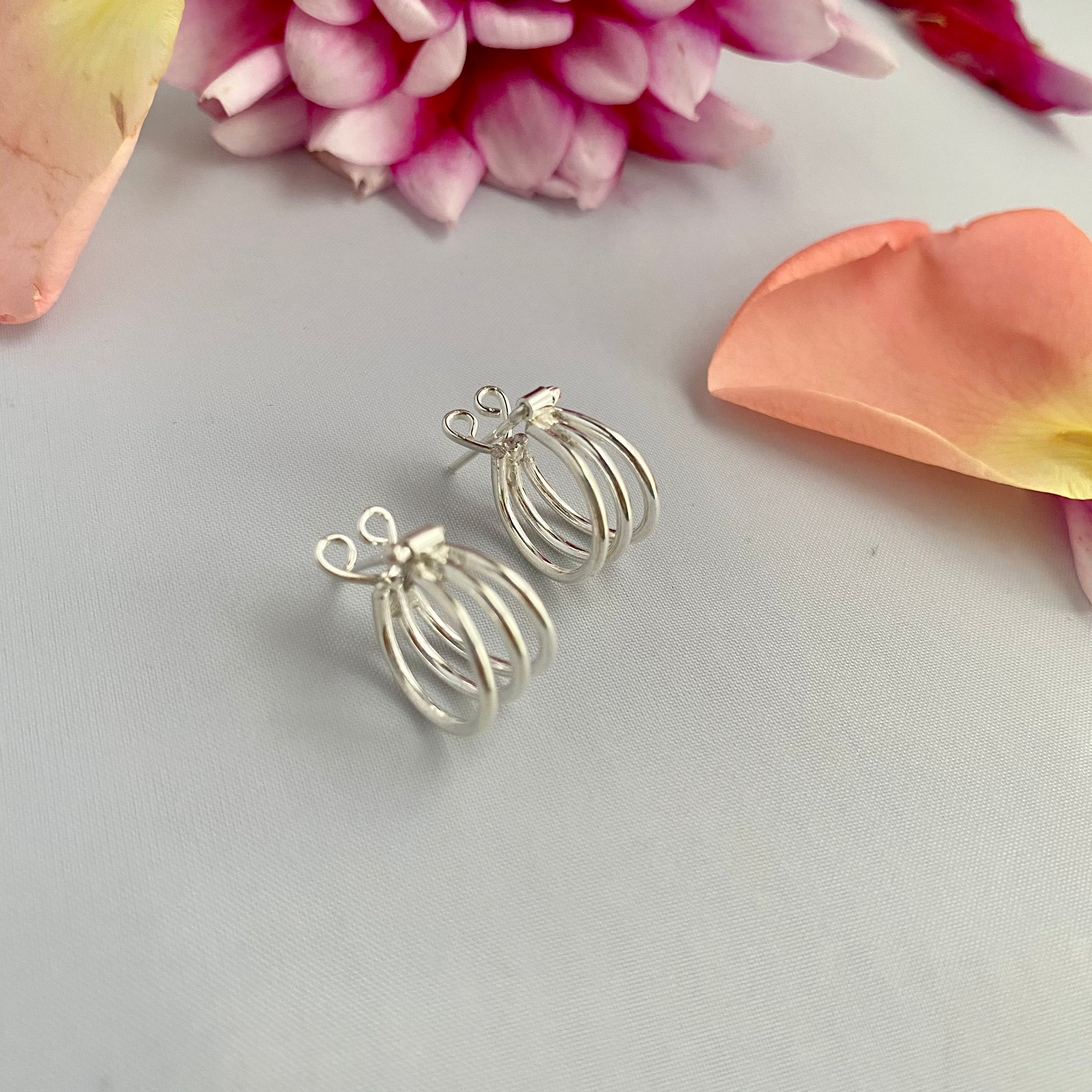 Small Triple Ring  Sterling Silver Hoop Earrings