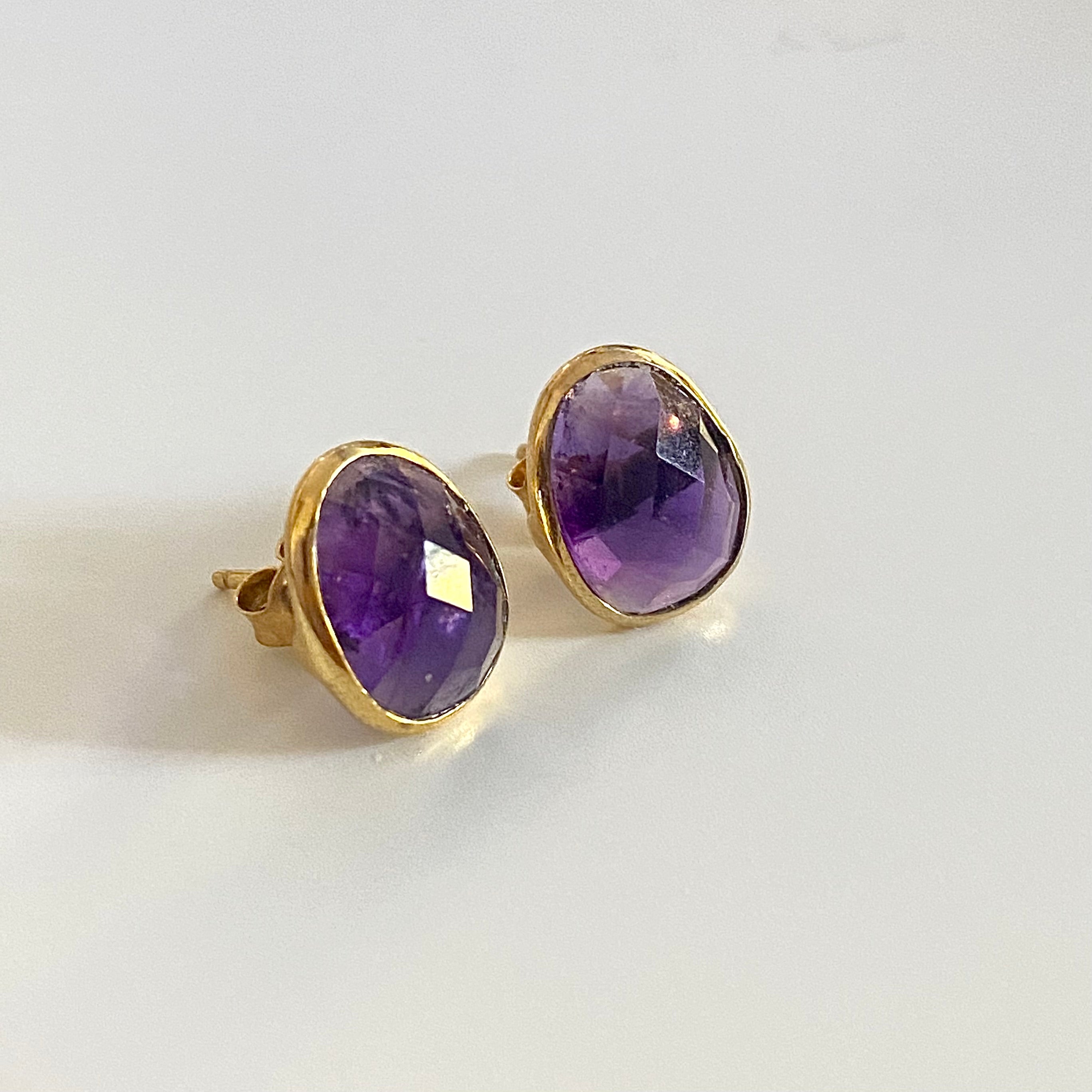 Amethyst Organic Elliptical Shaped Gemstone Studs