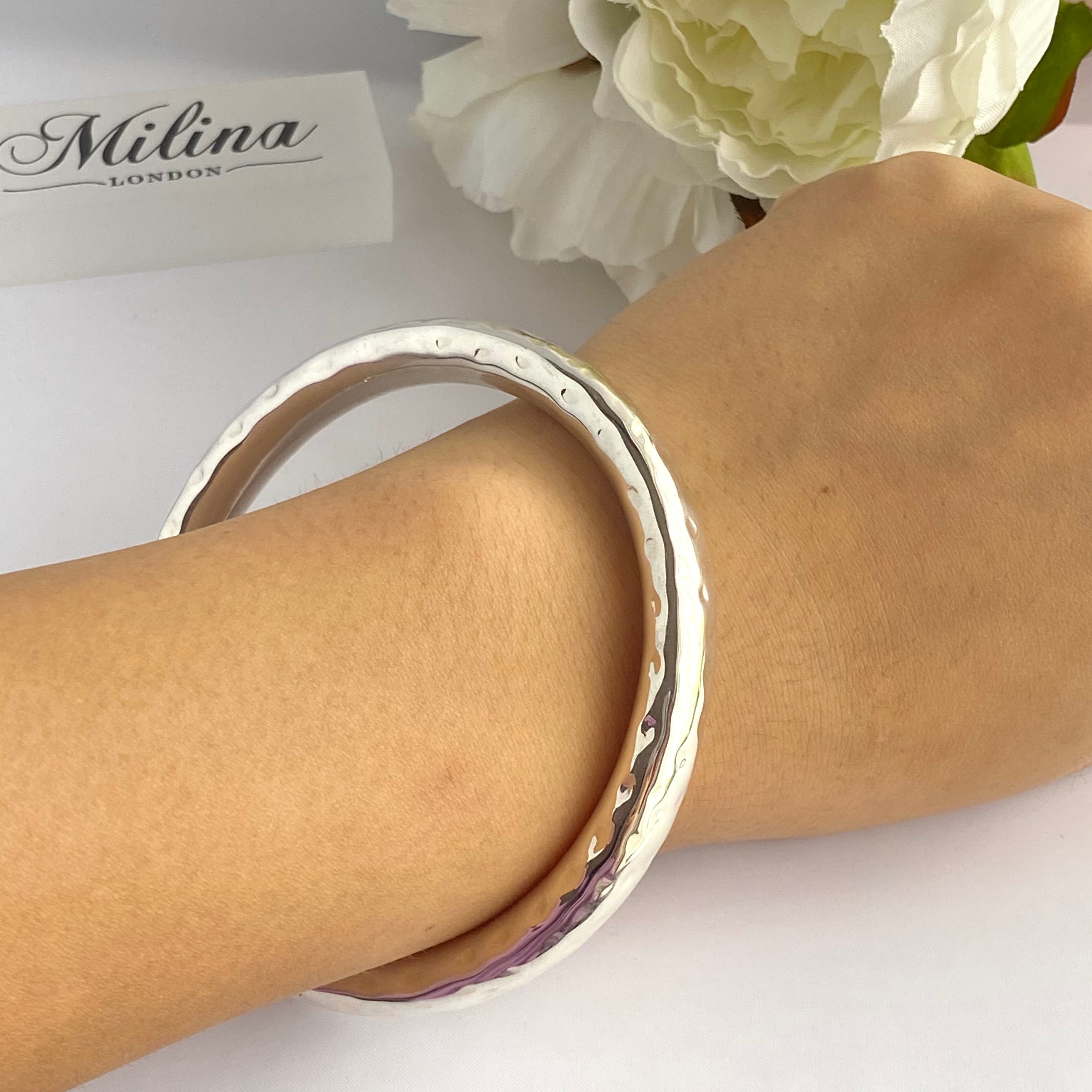 Sterling Silver Thick Hammered Bangle