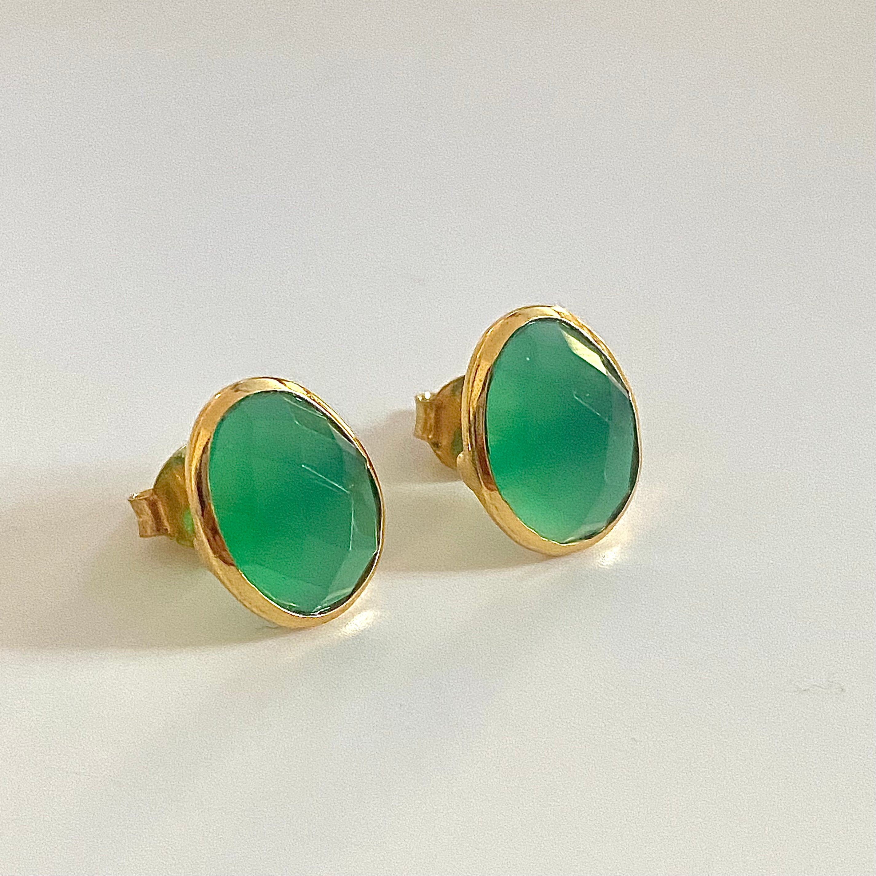 Green Onyx Organic Elliptical Shaped Gemstone Studs