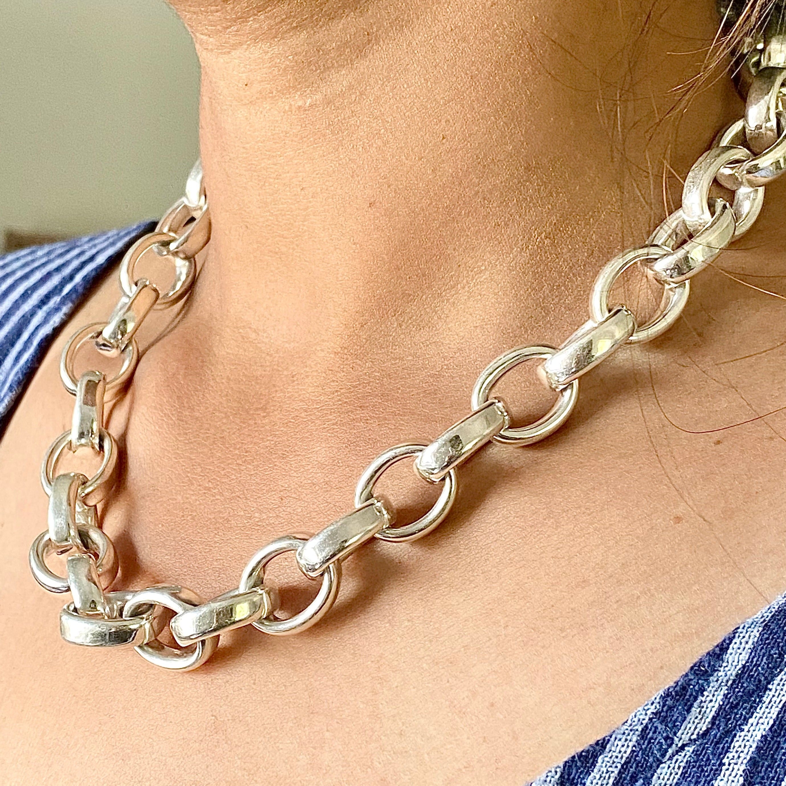 Sterling Silver Necklace with Hollow Chunky Oval Links