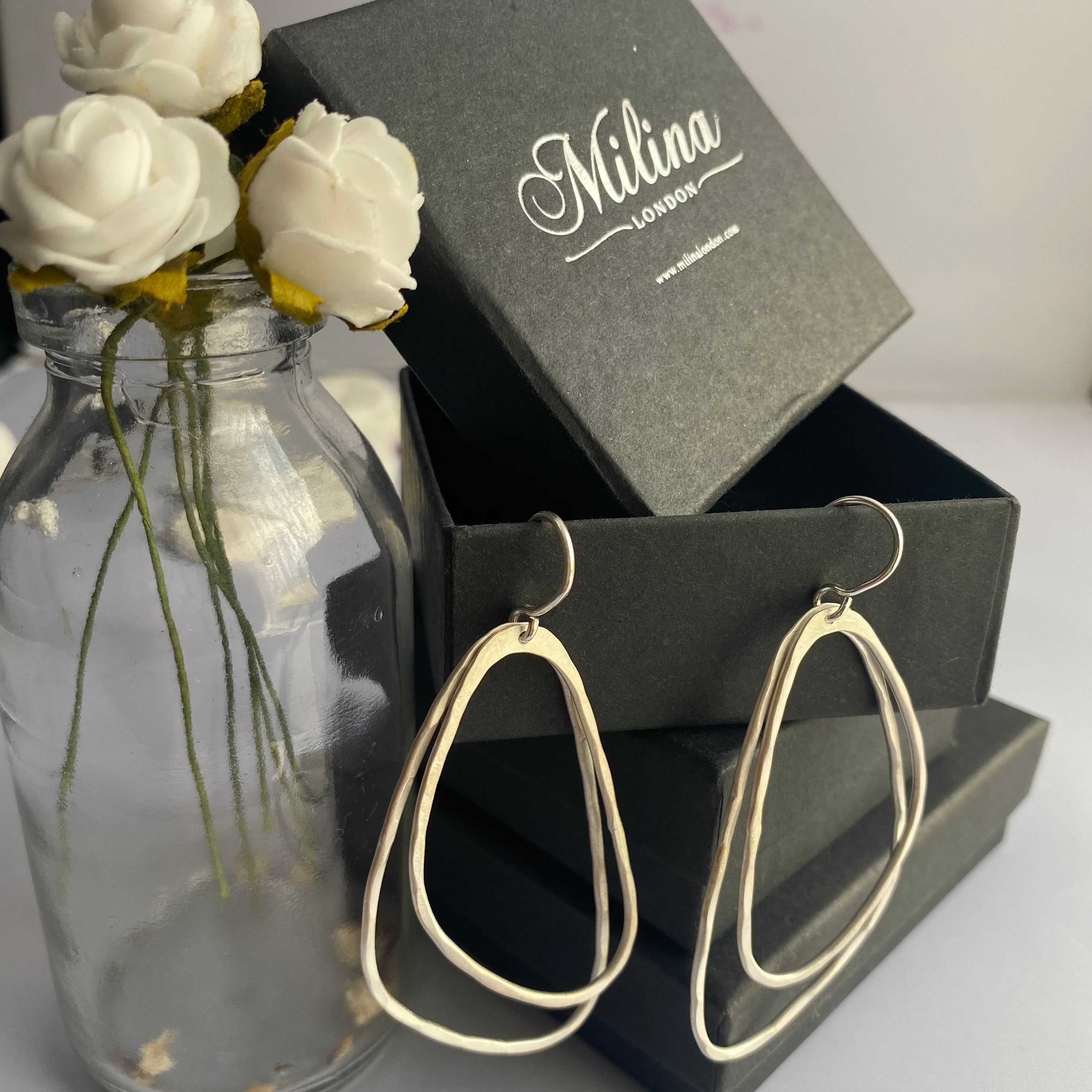 Brushed Silver Asymmetric Triangle Earrings