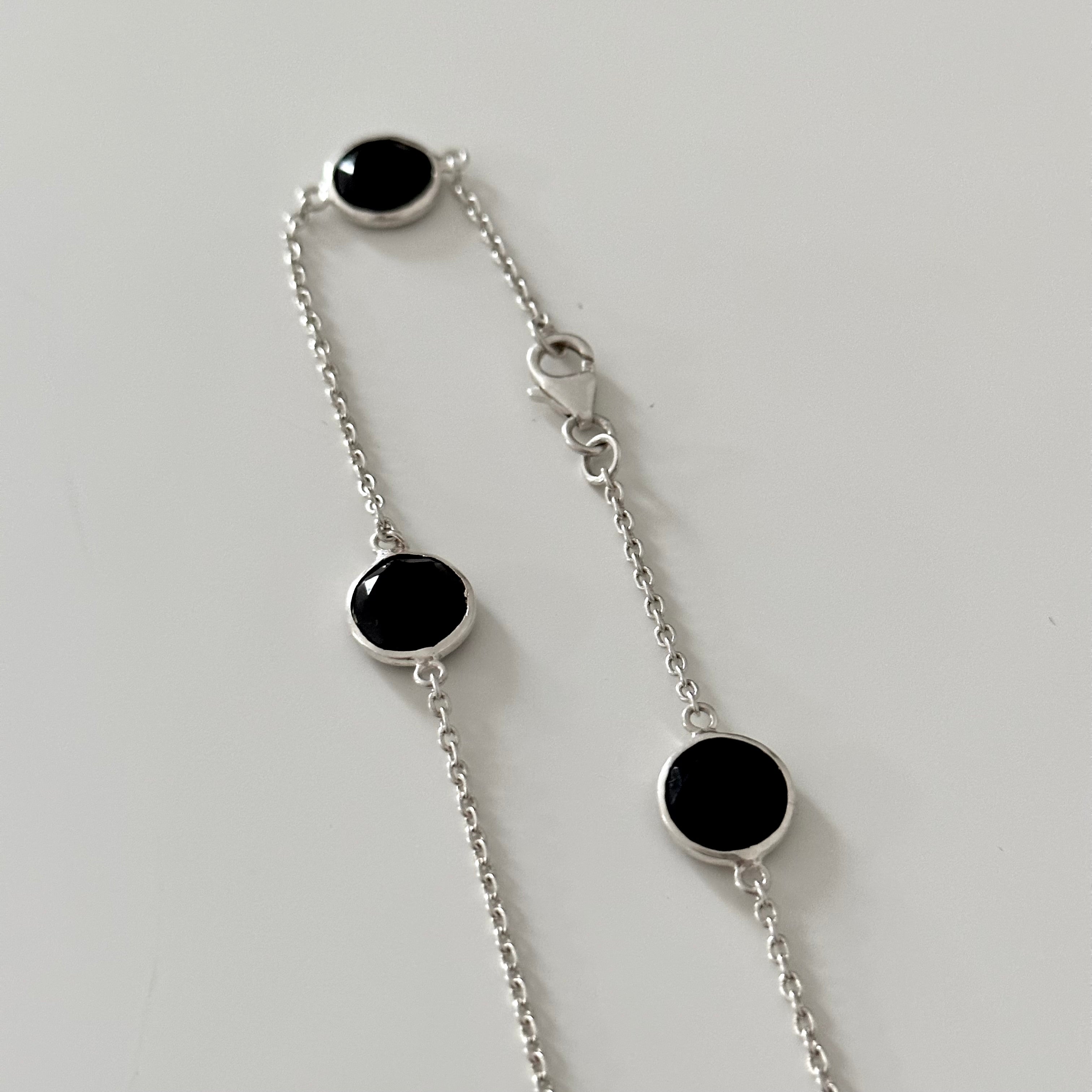 Black Onyx Gemstone Necklace in Sterling Silver