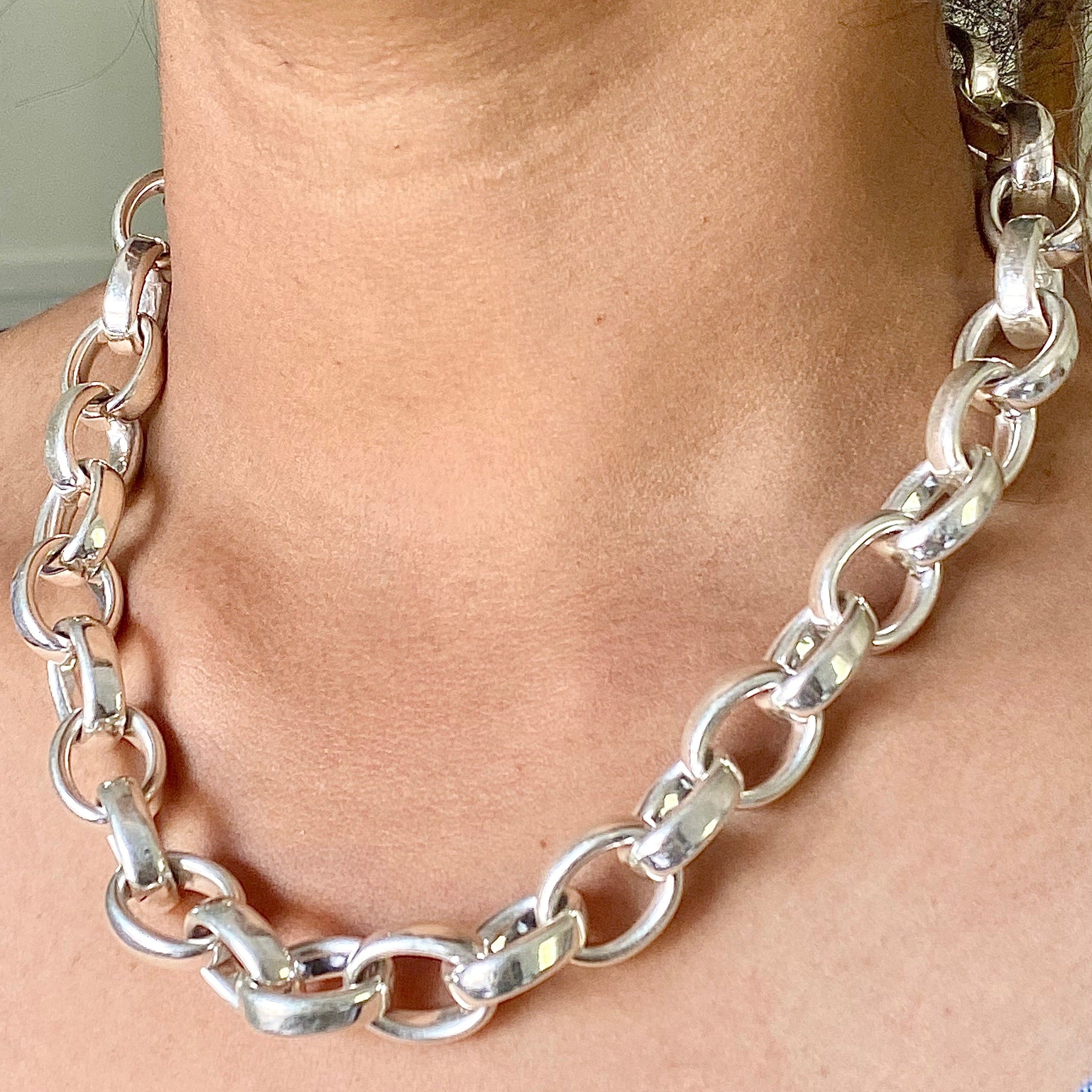 Sterling Silver Necklace with Hollow Chunky Oval Links