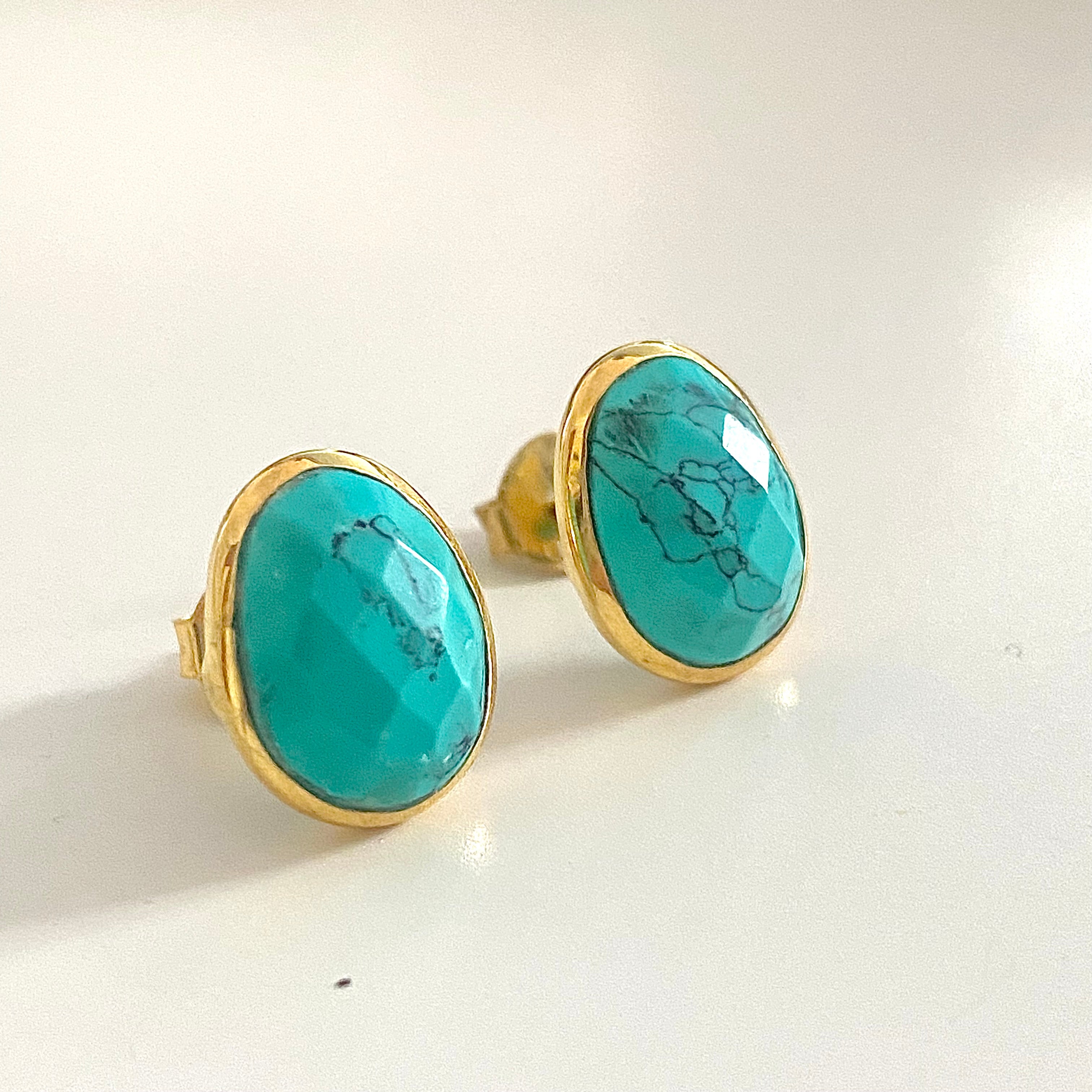 Turquoise Organic Elliptical Shaped Gemstone Studs 