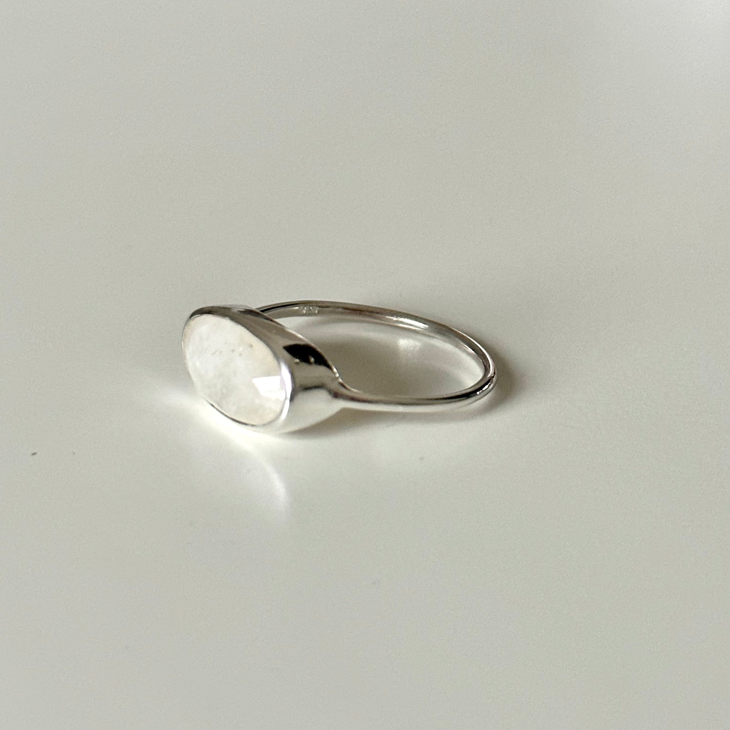 Faceted Oval Cut Natural Gemstone Sterling Silver Fine Band Ring - Moonstone