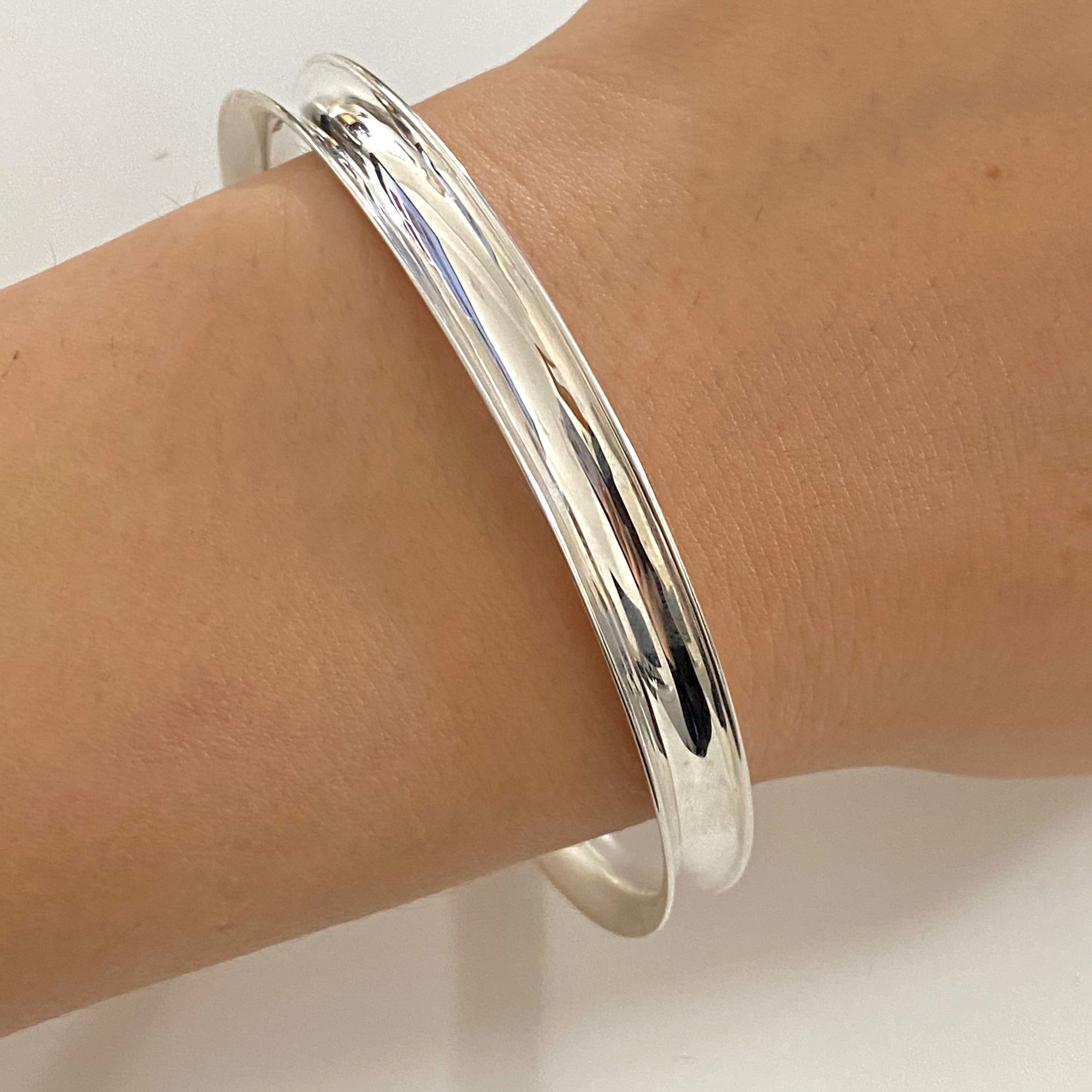 Chunky Sterling Silver 7mm wide Concave Bangle with a Polished Shiny Finish