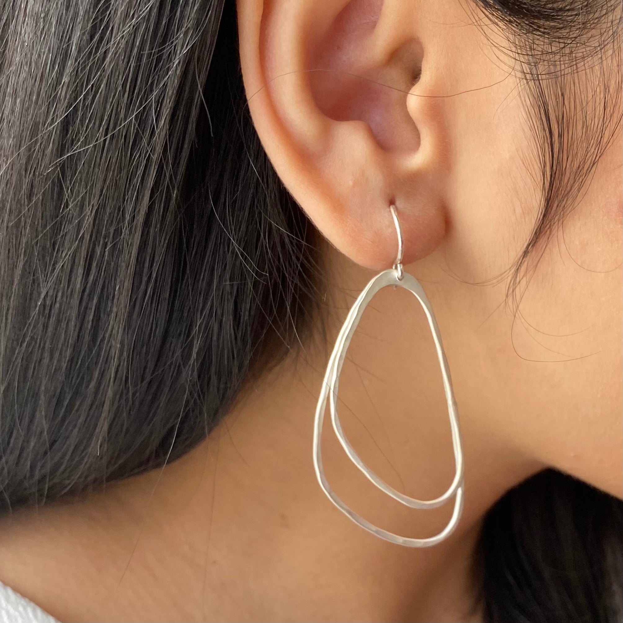 Brushed Silver Asymmetric Triangle Earrings