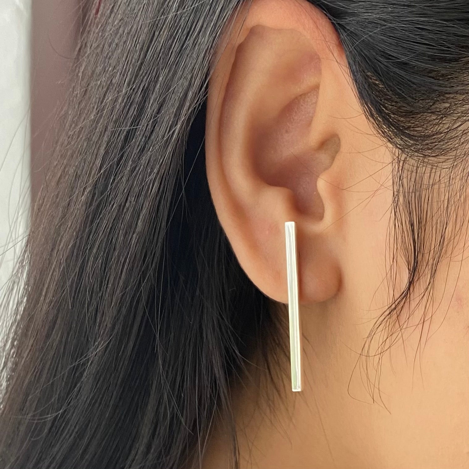 Long Cuboid Shaped Straight Bar Sterling Silver Earrings – Milina London