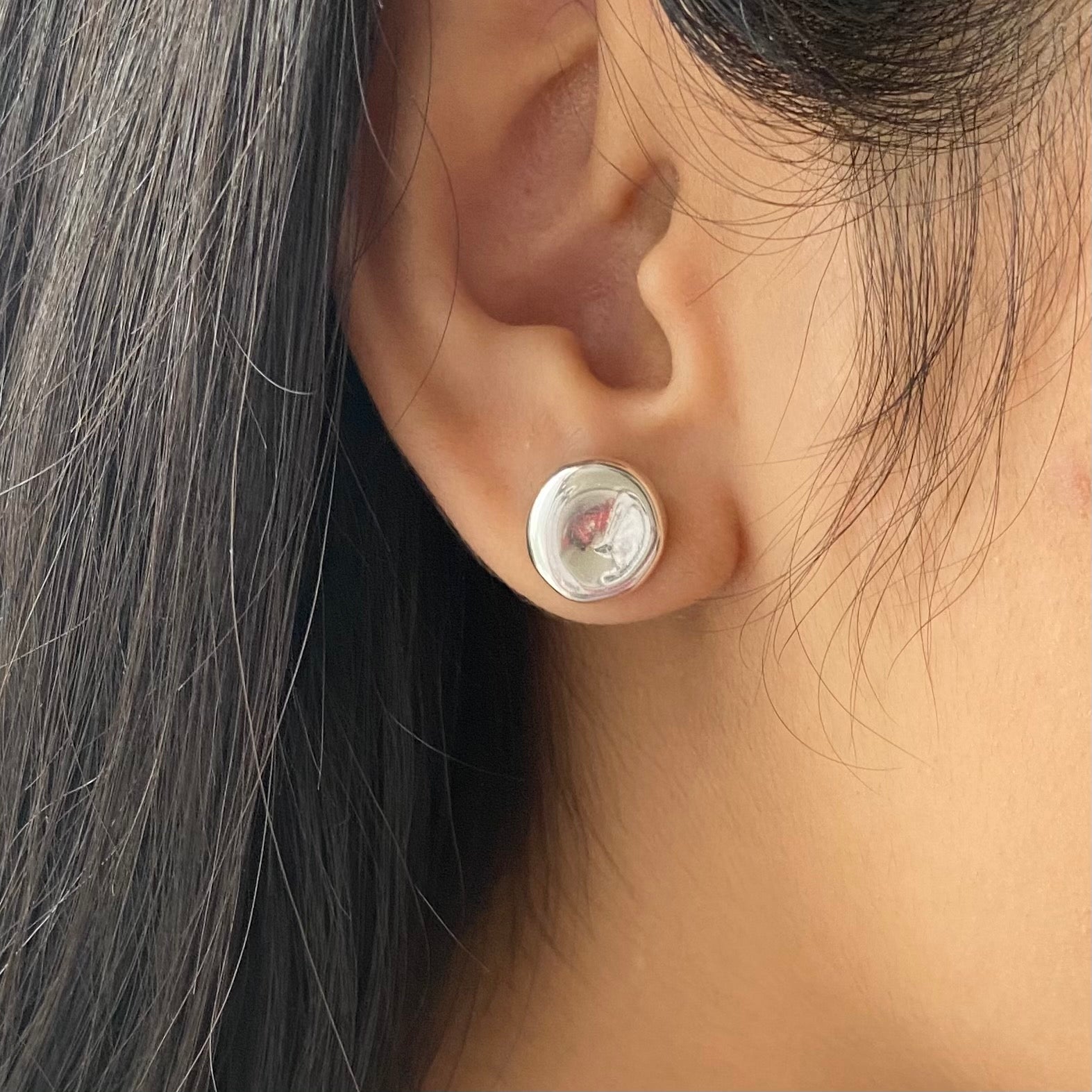 Sterling Silver Round Organic Concave Shaped Studs